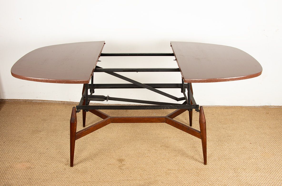 photo vinterior Table danoise haute et basse en teck et bois laqué brun, modèle Smørrebrød, 1960.