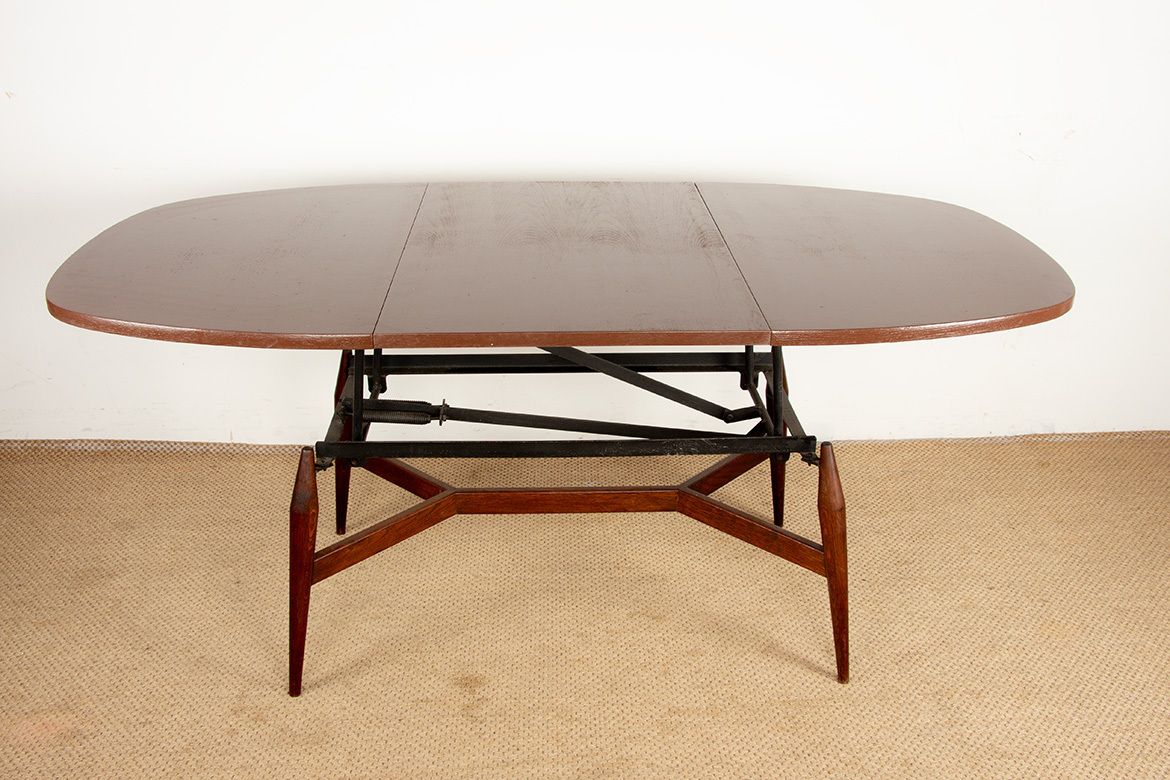 Danish High And Low Table In Teak And Brown Lacquered Wood, Smørrebrød Model 1960.