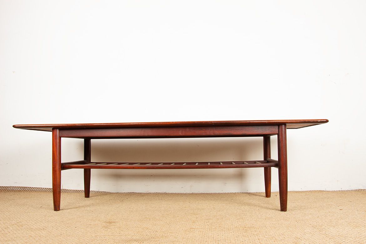 photo furniture Rosewood And Metal Tube Coffee Table, On Two Levels, Denmark 1960s.