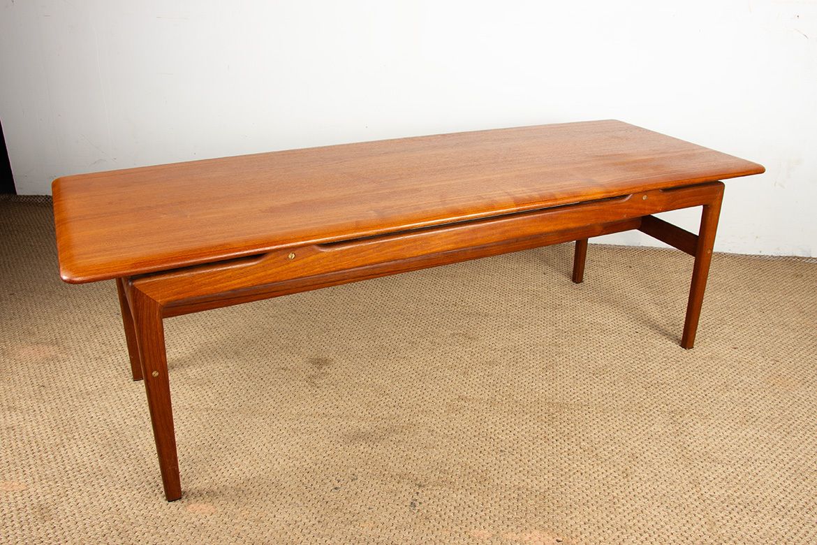 Large Danish Teak Coffee Table With 2 Side Document Holders, 1960. photo vintage