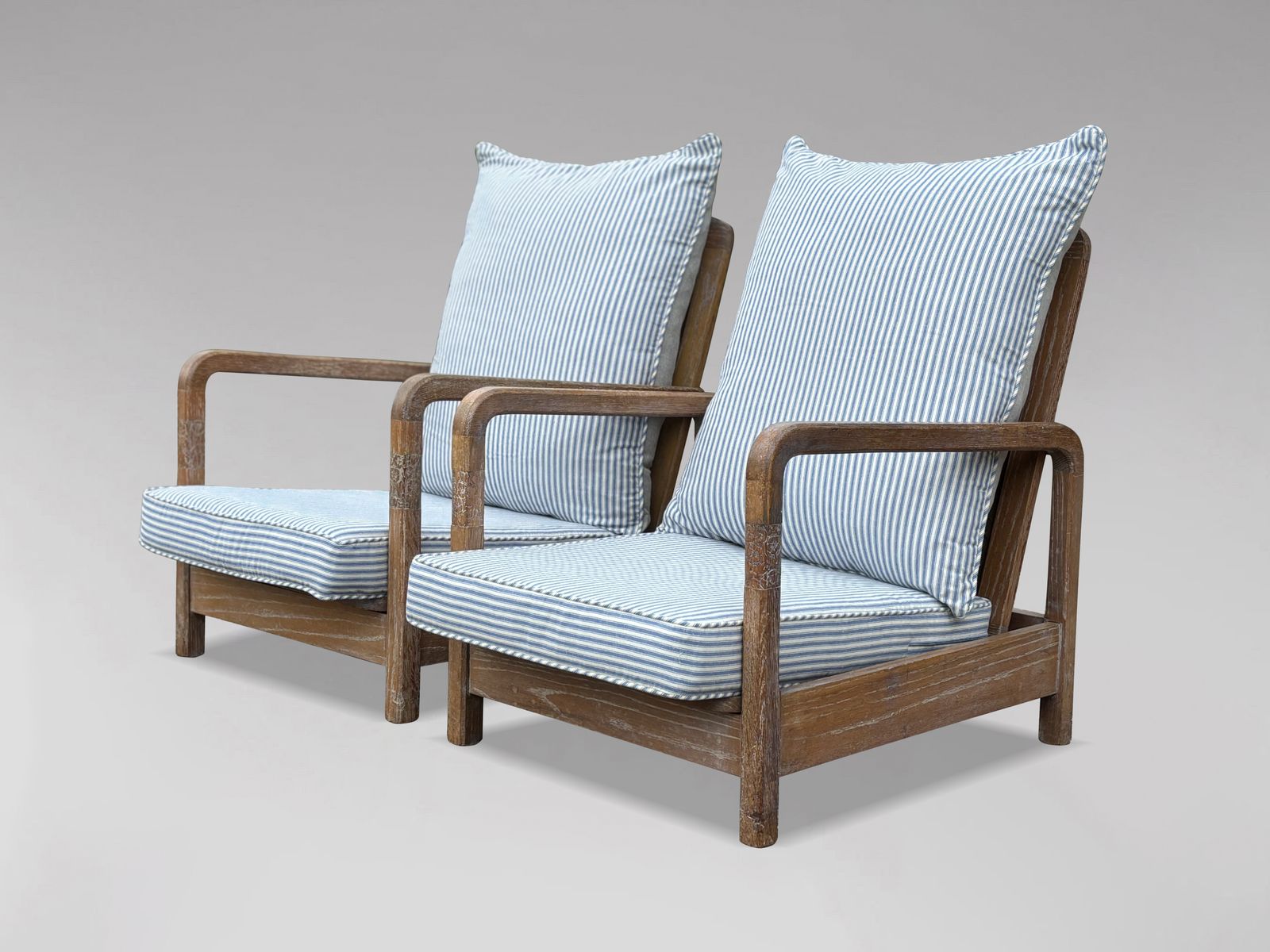 Pair Of Reclining Outdoor Garden Armchairs In The Manner Of Liberty & Co