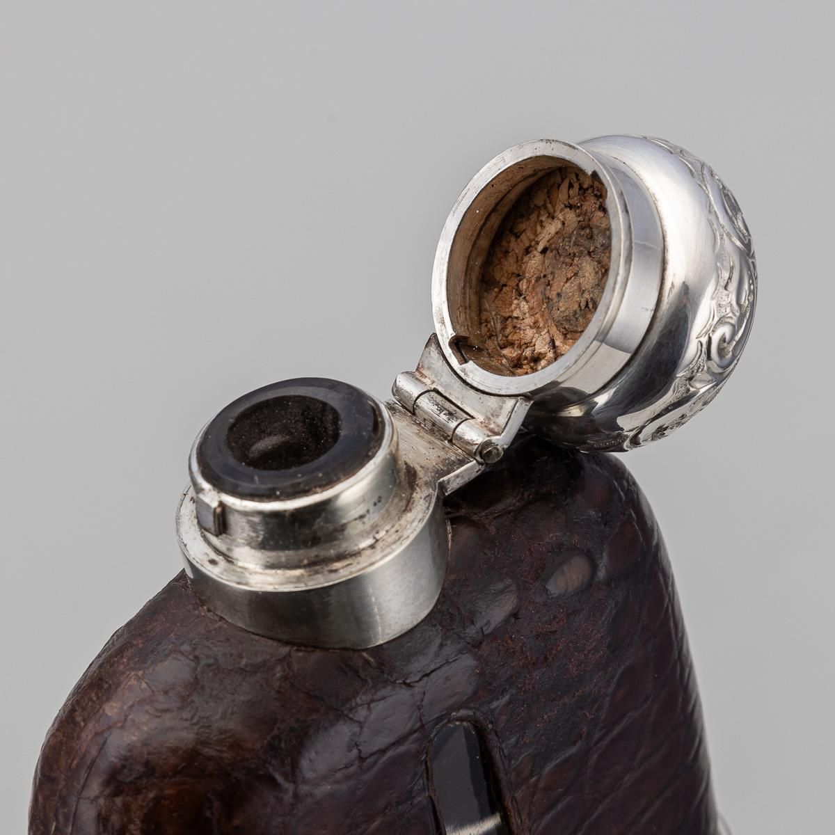 photo furniture Antique 20thc Novelty Silver Plate & Crocodile Leather Golfing Hip Flask C.1920