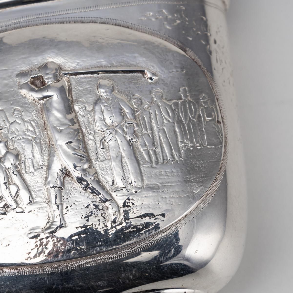 1625.0 Antique 20thc Novelty Silver Plate & Crocodile Leather Golfing Hip Flask C.1920 photo