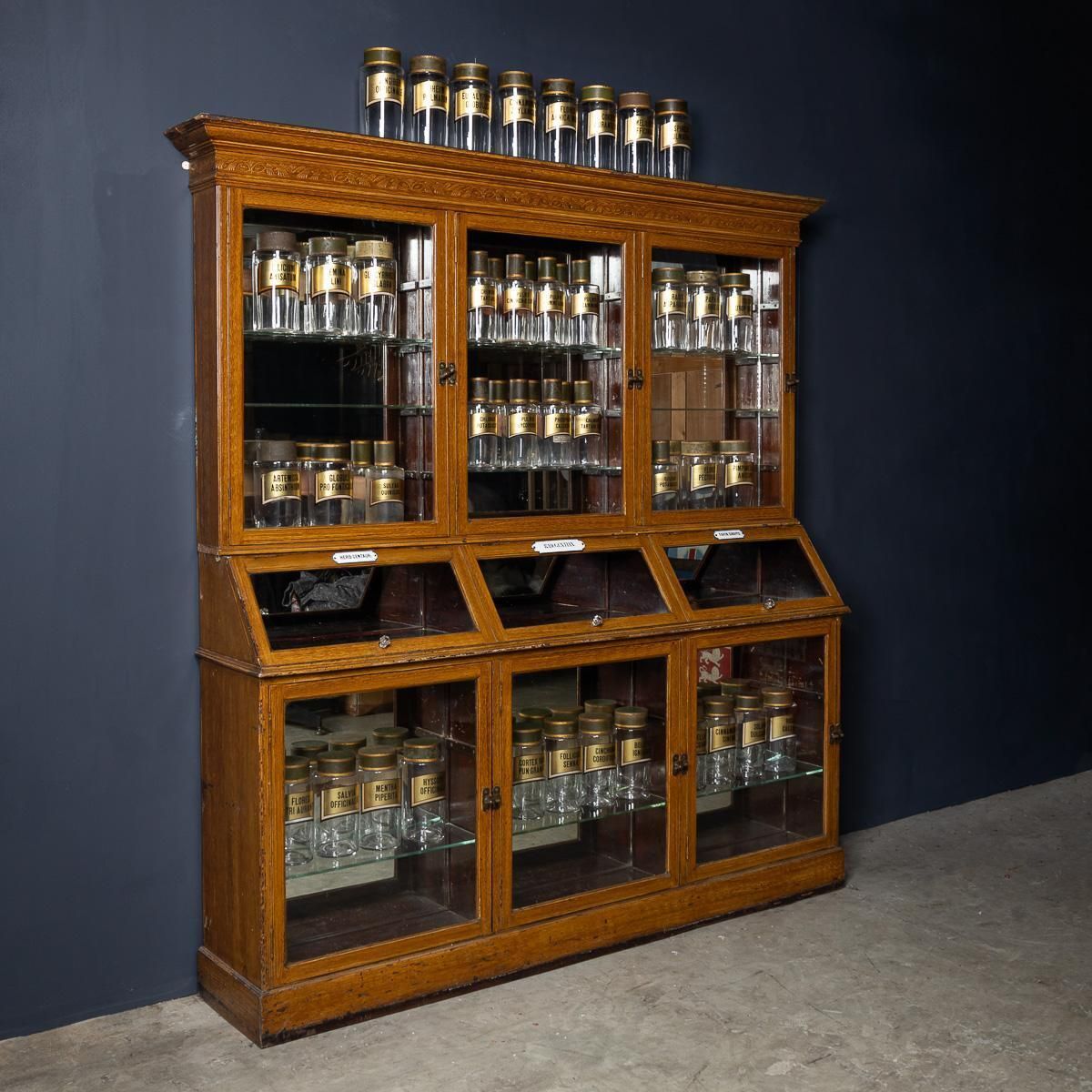 Antique 20th Century French Scumbled Pine & Glass Pharmacy Cabinet C.1900 photo for sale