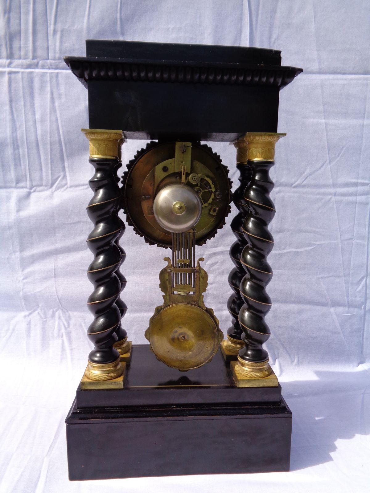 Antique Vincenti French Barley Twist Ebonised Portico Clock Brass Inlayed photo 295.0