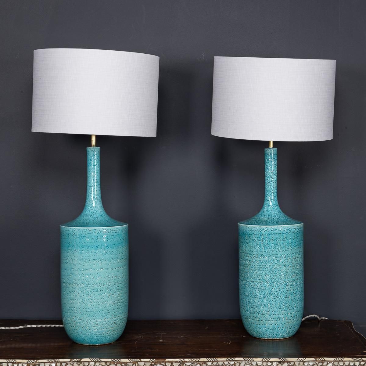 Vintage 20th Century French Pair Of Blue Ceramic Table Lamps C.1970 photo furniture