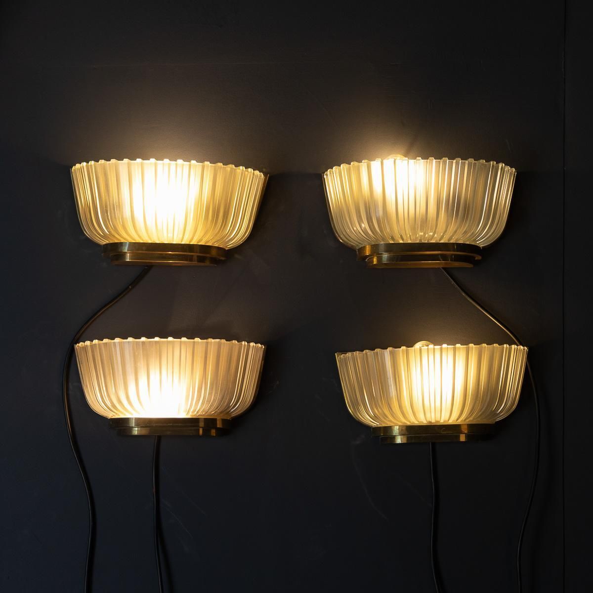 20thc Set Of Four Murano Opaque Glass Wall Sconces, Archimede Seguso C.1940 photo for sale