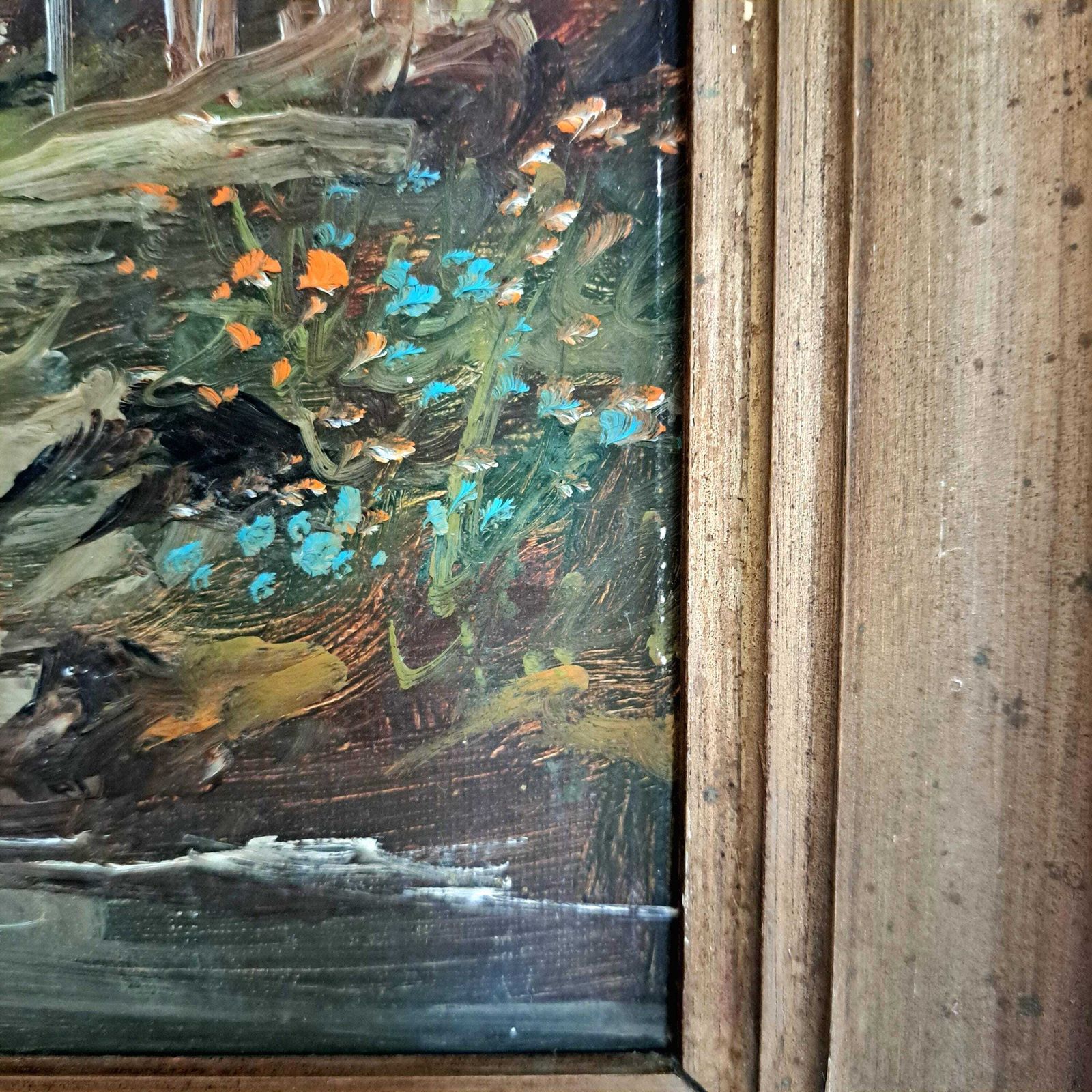 photo furniture Antique Oil Painting Of An Alpine Chalet And Lake Landscape | Framed | 19th Century