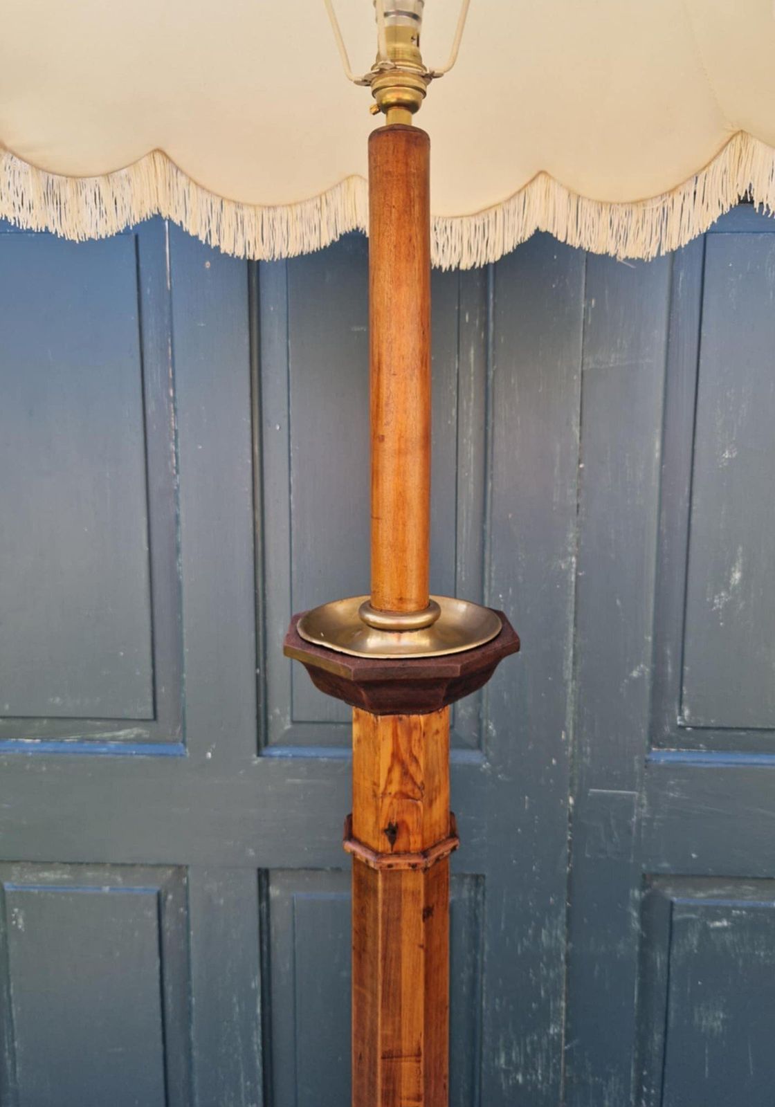 Octagonal Pine Torchere Standard Lamp photo vintage