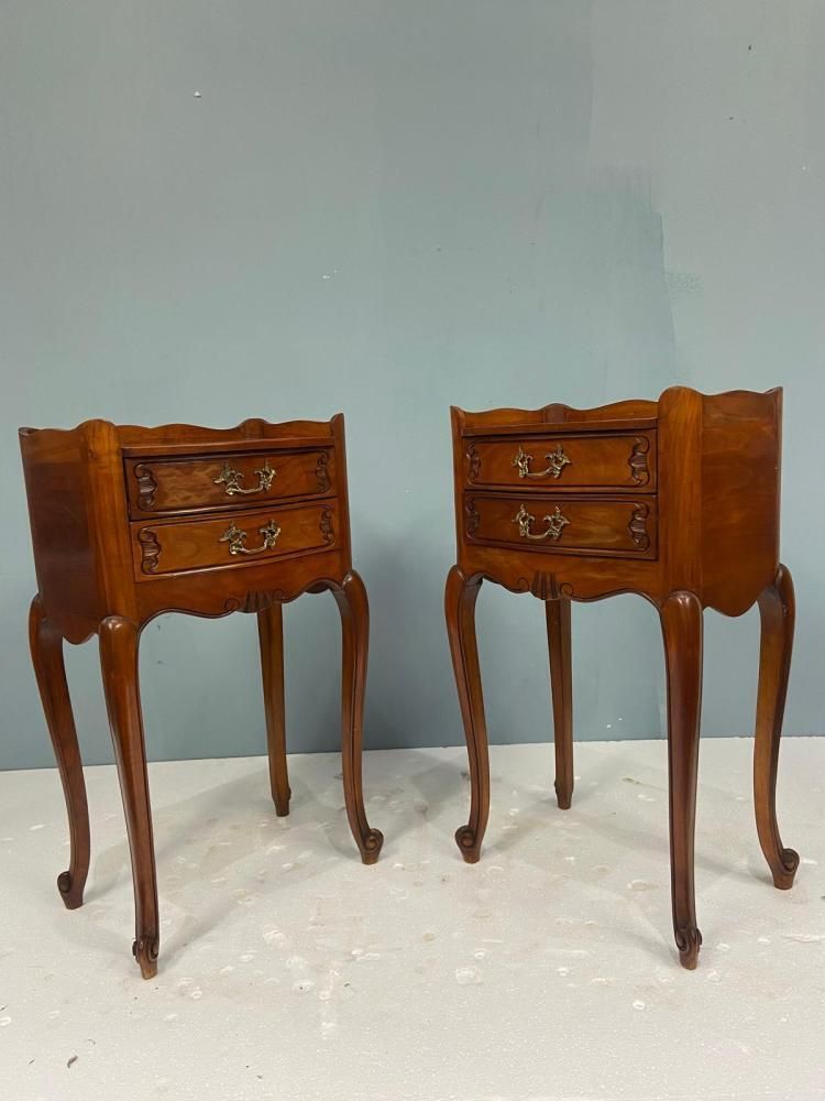 photo for sale Pair French Walnut Nightstands Bedside Chests