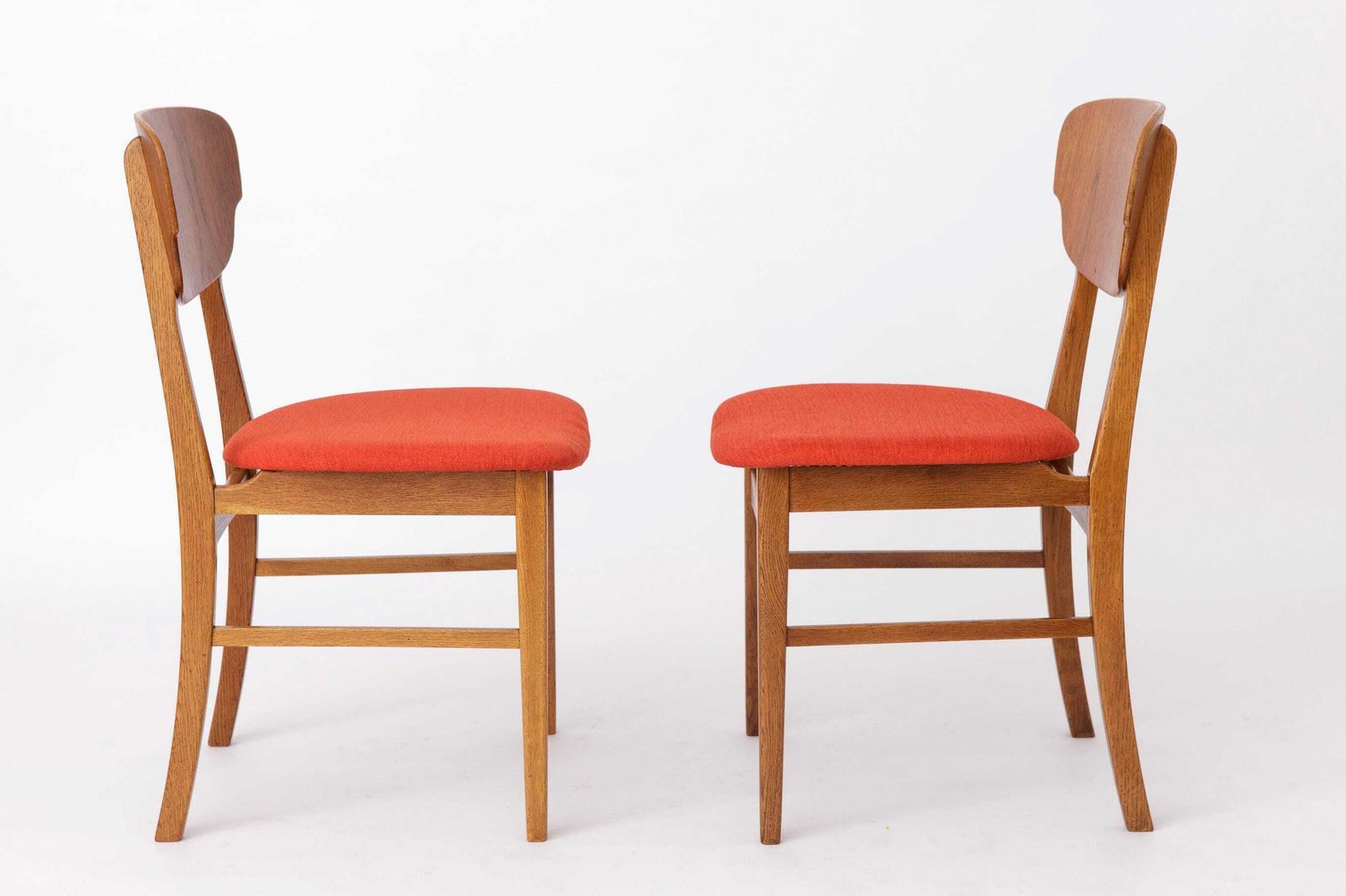 photo furniture Set Of 4 Danish Dining Chairs – Teak & Oak, 1960s, Red Orange Upholstery