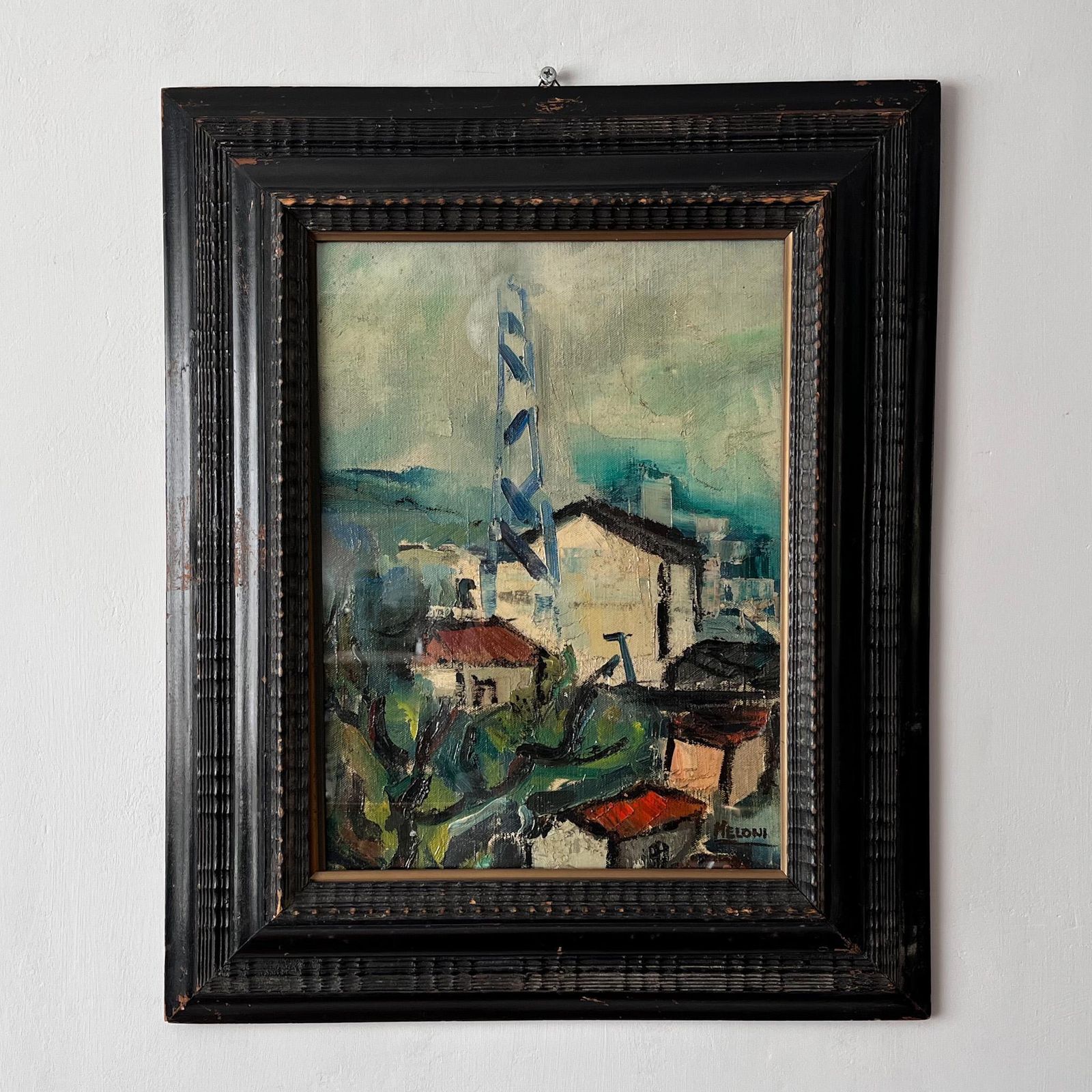 Italian Antique Oil On Canvas Painting Signed Meloni