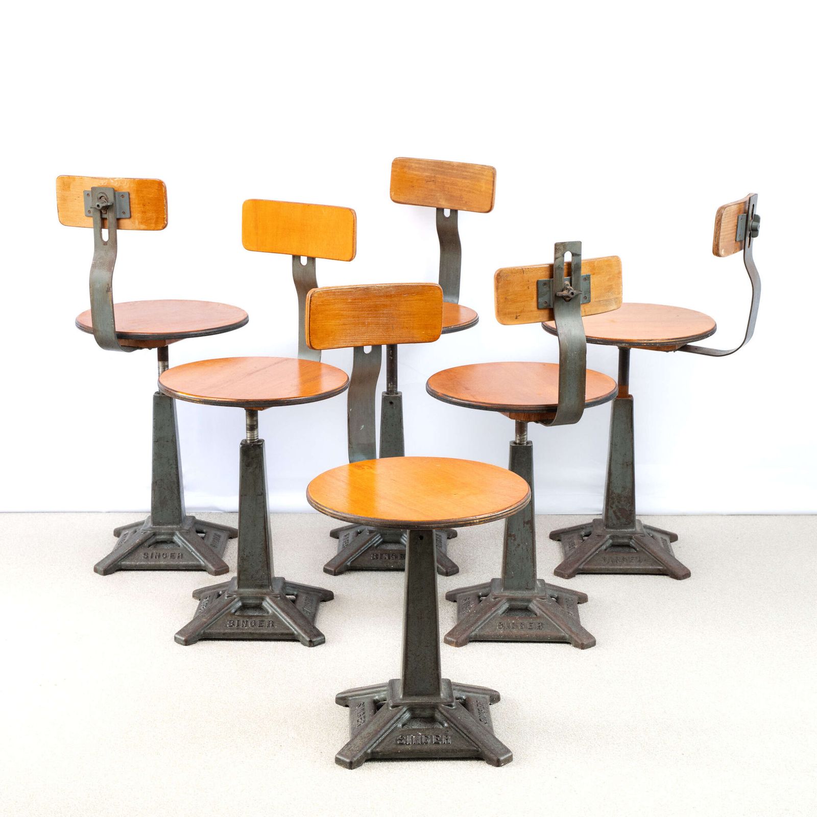 Run Of 6 Singer Machinist Chairs