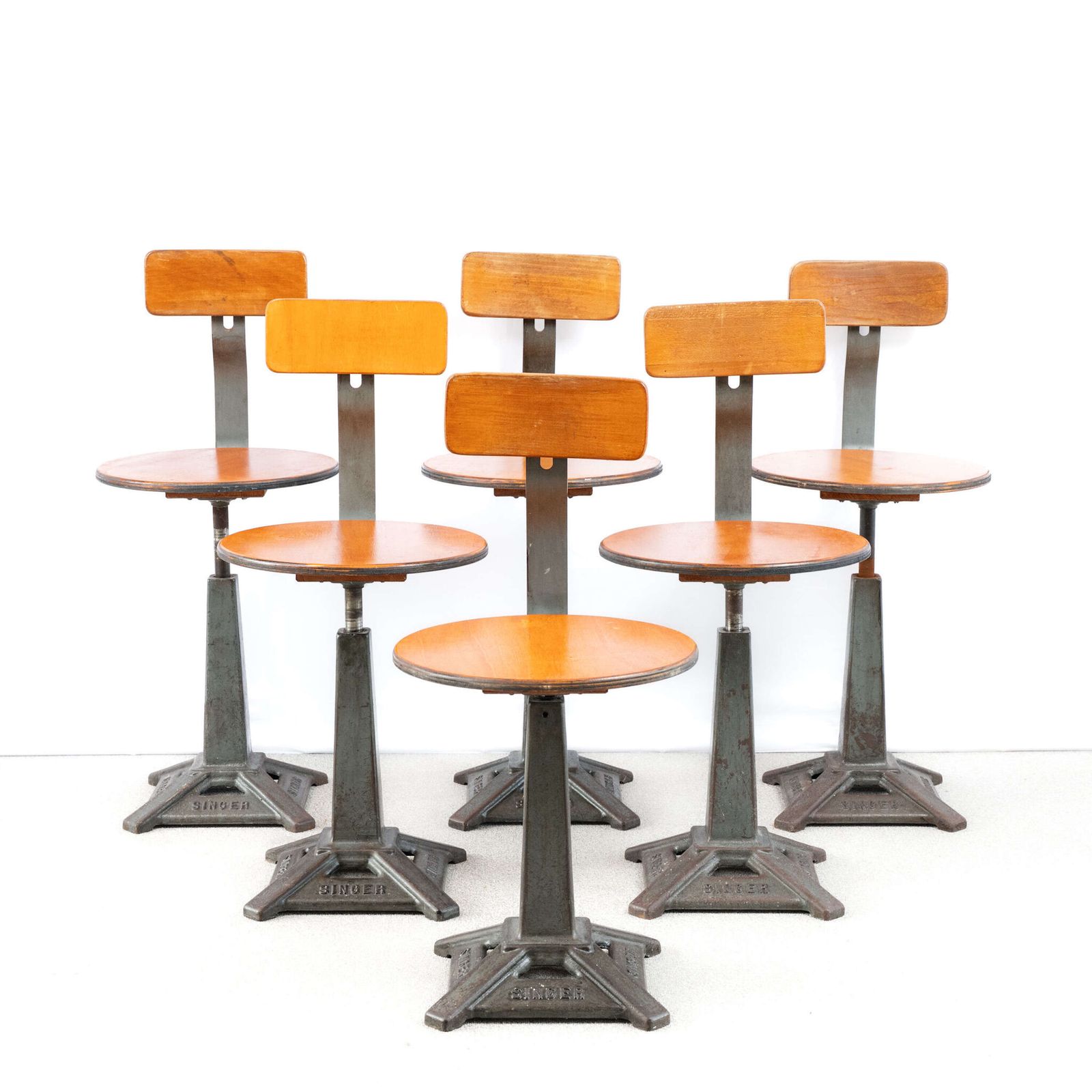 Run Of 6 Singer Machinist Chairs photo furniture