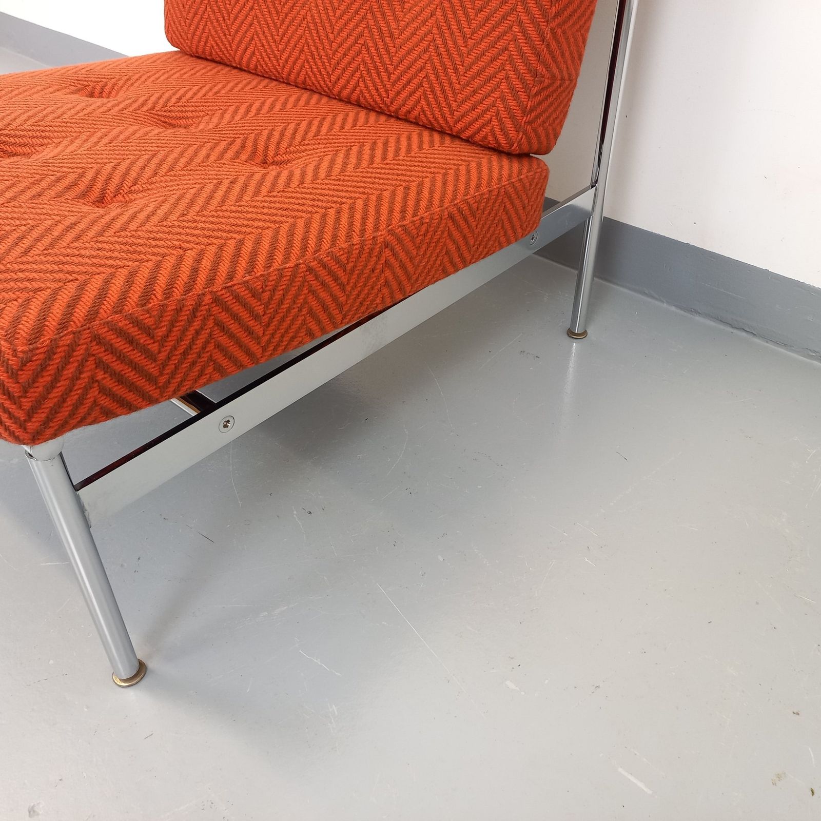 photo furniture Modernist Armchair In Chromed Metal And Wool Fabric