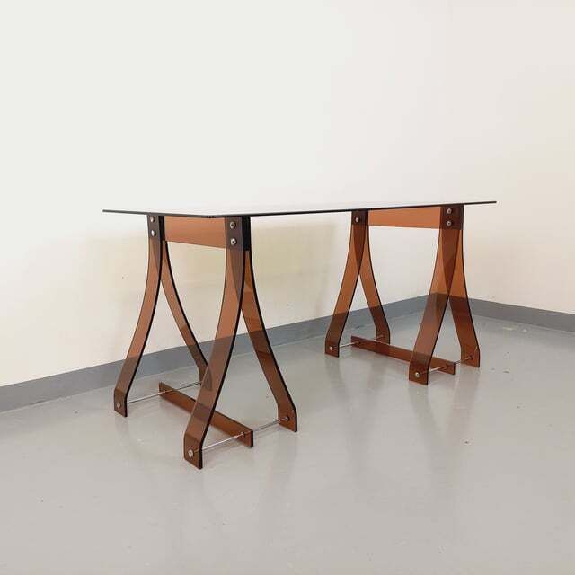 Marcello Gacita And Pierre Tiberi Desk In Smoked Glass And Plexiglass photo for sale