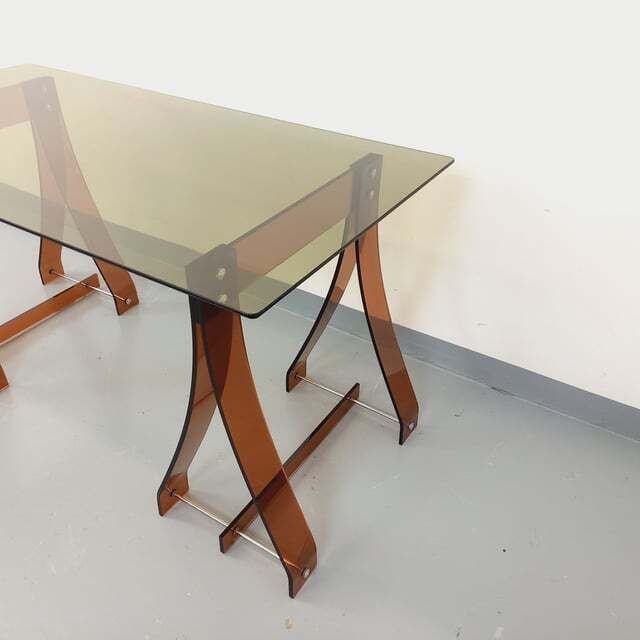 Marcello Gacita And Pierre Tiberi Desk In Smoked Glass And Plexiglass photo vintage