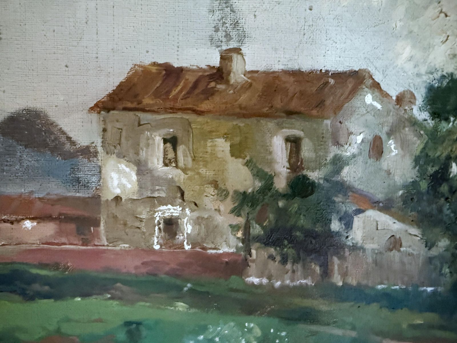 Joan Asensio Marine Catalan Farmhouse With Haystacks Oil On Canvas Painting Spanish Landscape C.1940 photo Art