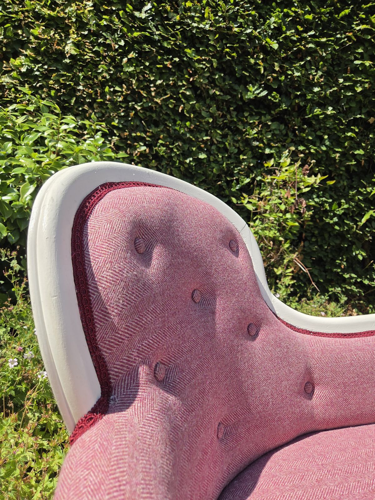 Cream Painted Chaise Longue With Herringbone Tweed Upholstery photo buy