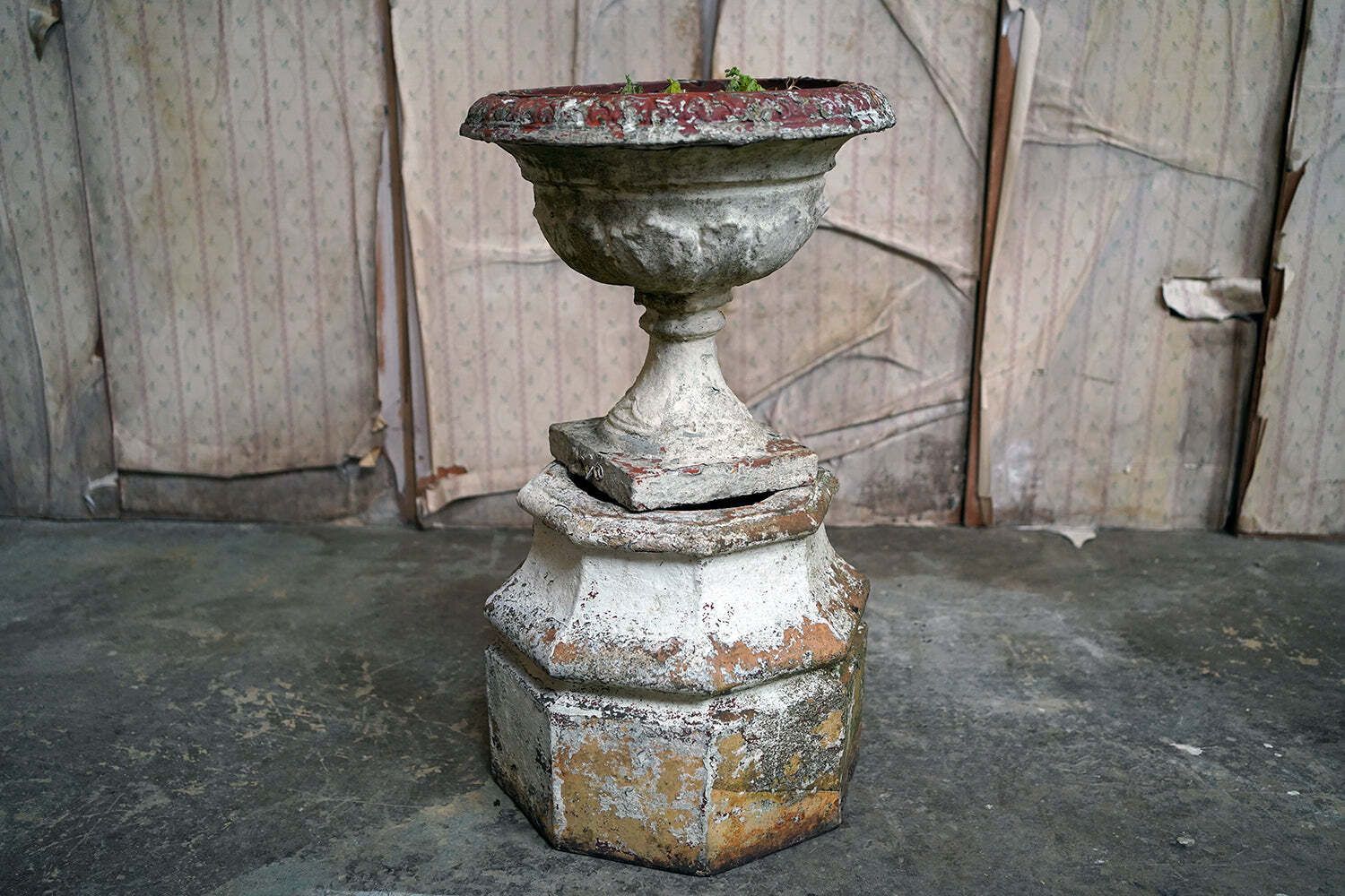 Garden Decor A Late 19thc Painted Stone Garden Tazza Urn On Stand C.1900 photo