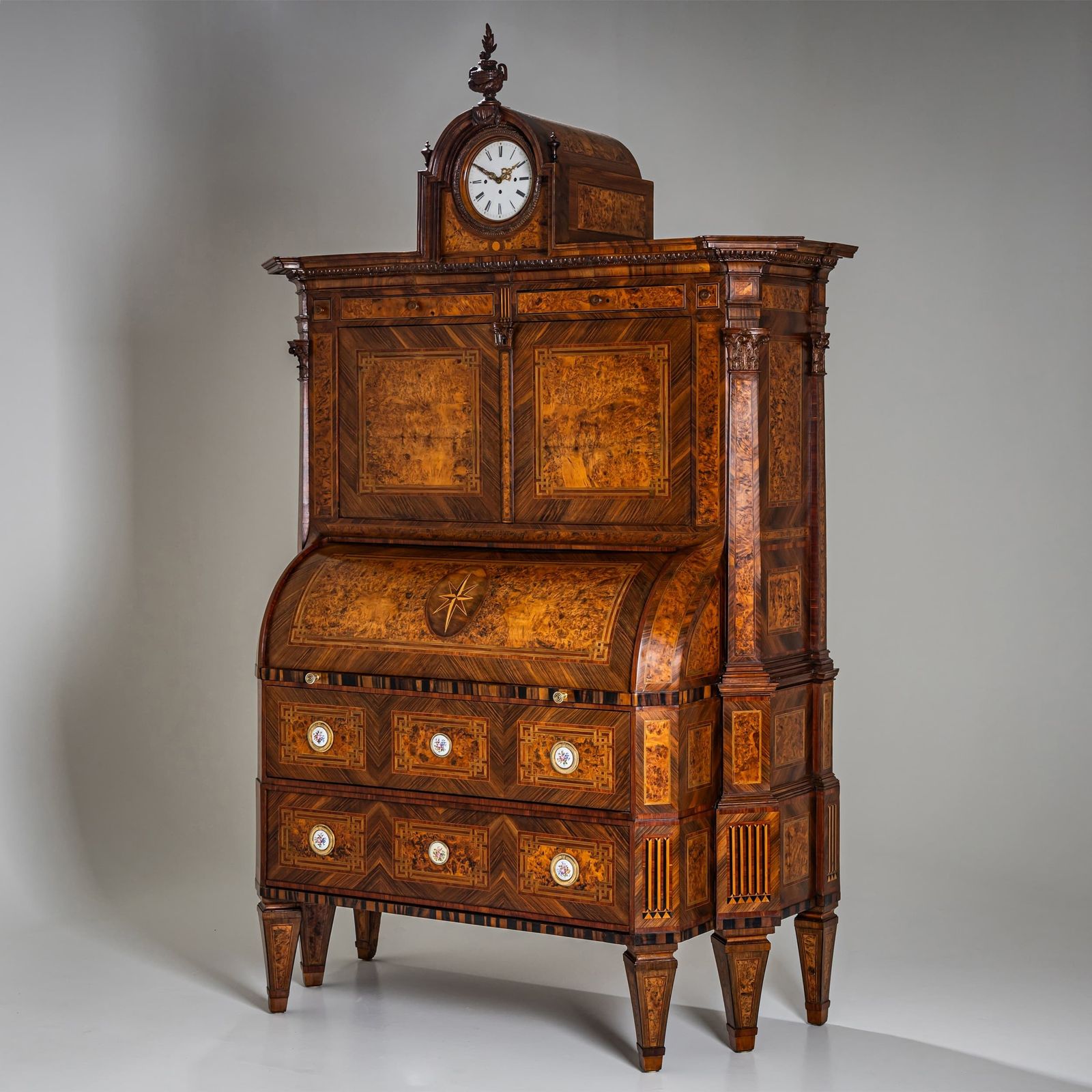 Neoclassical Cylinder Secretary Desk With Clock, Circa 1780 photo buy