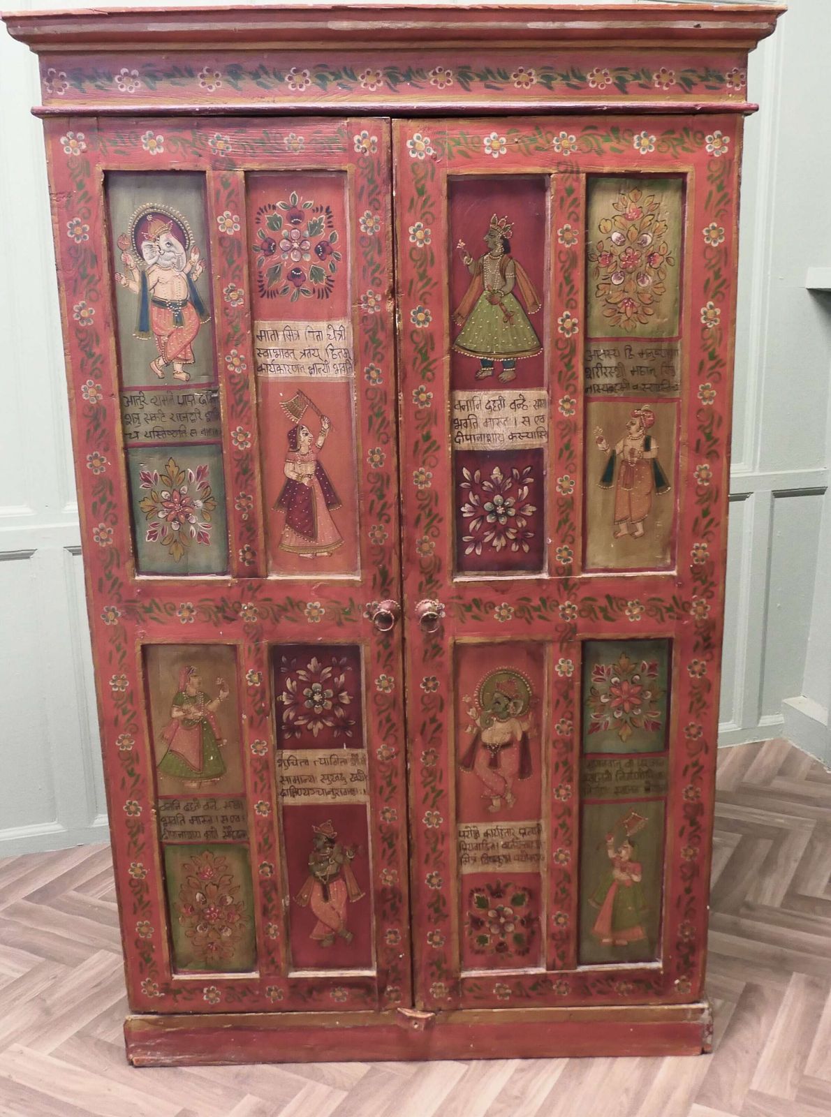 Tall Indian Folk Art Painted 5ft Shelved Cupboard photo furniture