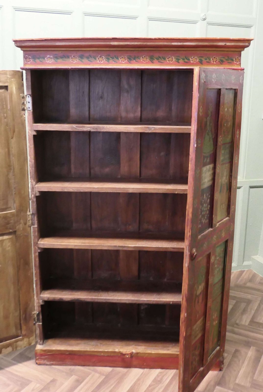 Tall Indian Folk Art Painted 5ft Shelved Cupboard photo 1800.0