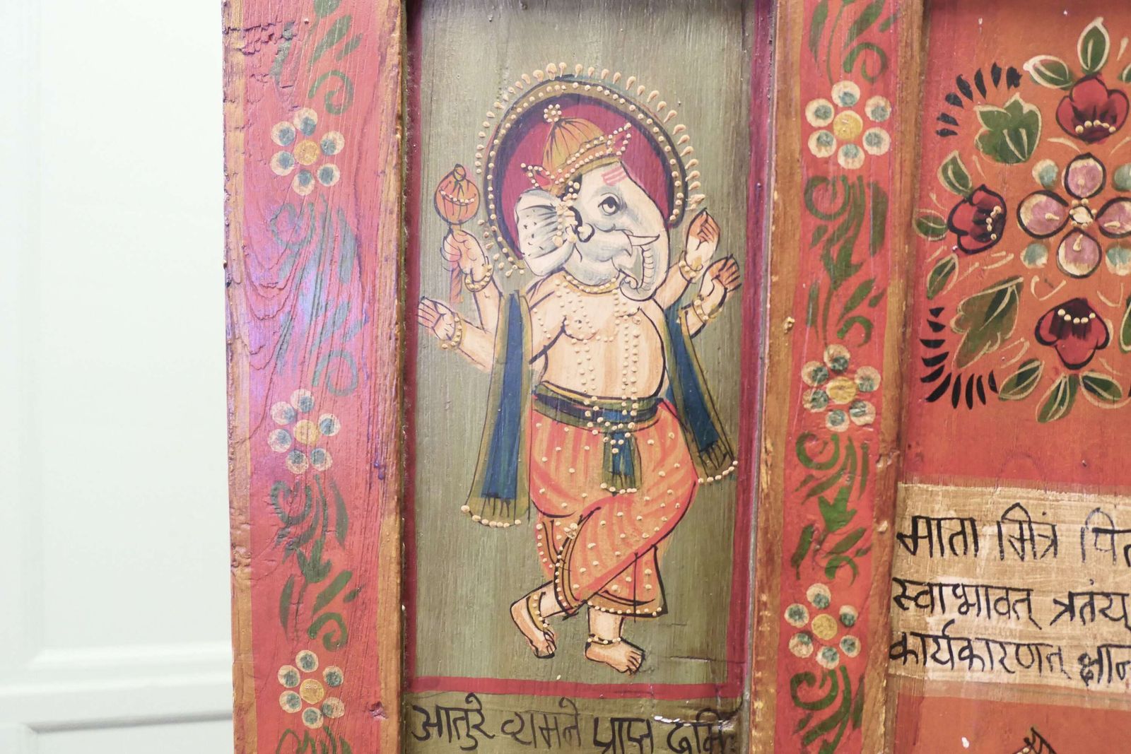Tall Indian Folk Art Painted 5ft Shelved Cupboard photo vinterior
