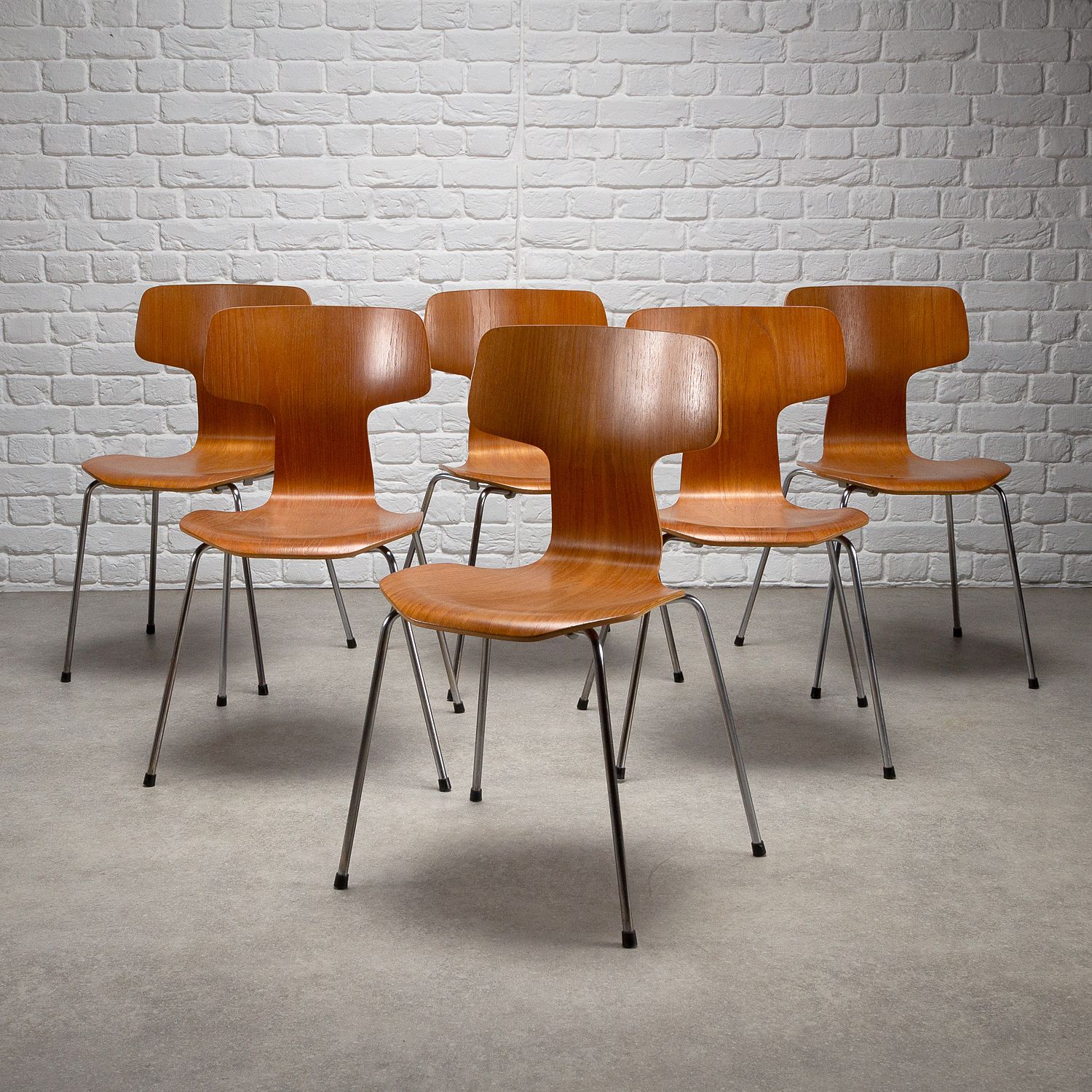 Set Of 6 Model 3103 Mid Century Hammer Chairs By Arne Jacobsen, Denmark photo furniture