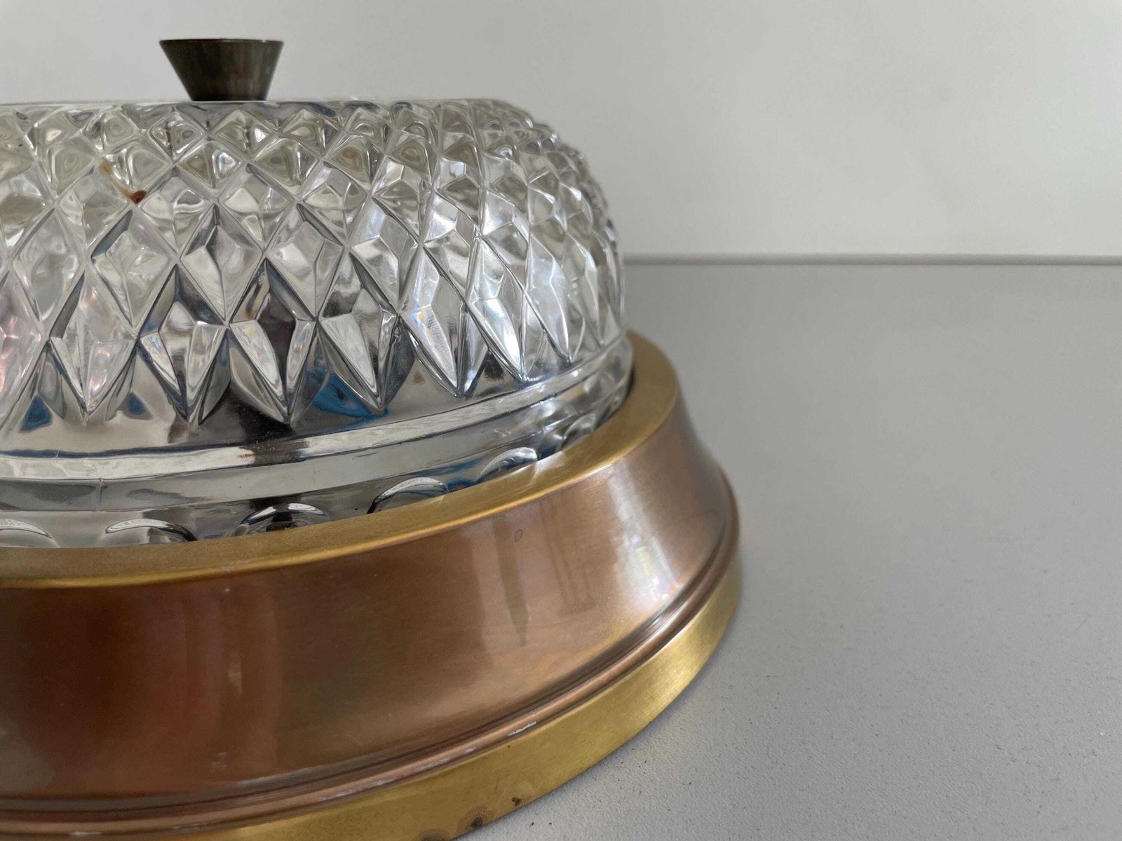 photo furniture Mid Century Modern Glass And Brass Body Small Flush Mount Light, 1960s, Germany