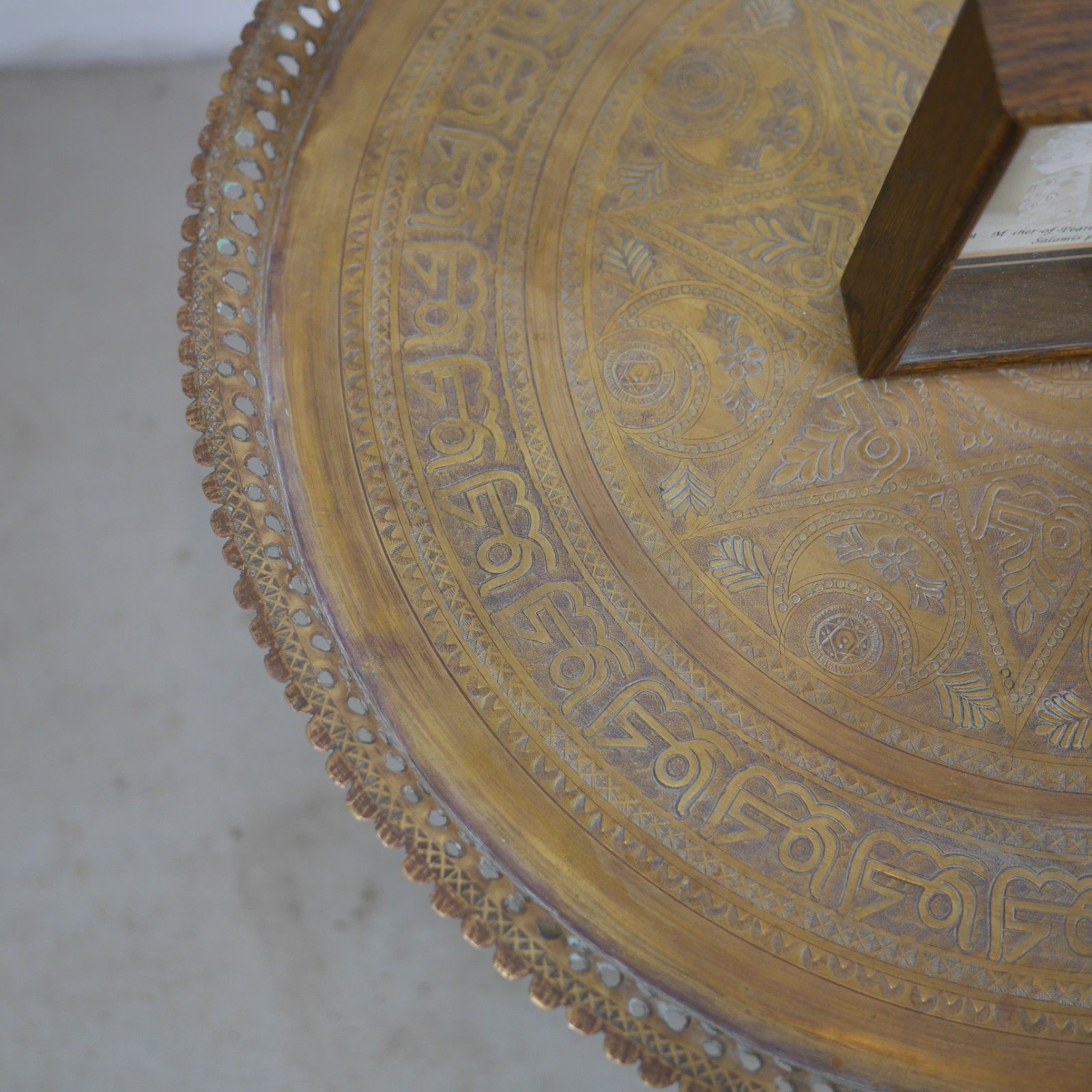 photo buy Antique Anglo Indian Pierced Brass Tray Top Folding Table Inlaid #102910