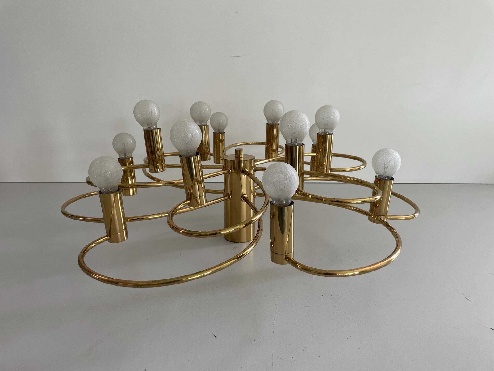 Mid Century Modern 12 Armed Brass Body Flush Mount Light By Cosack, 1960s, Germany photo Lighting