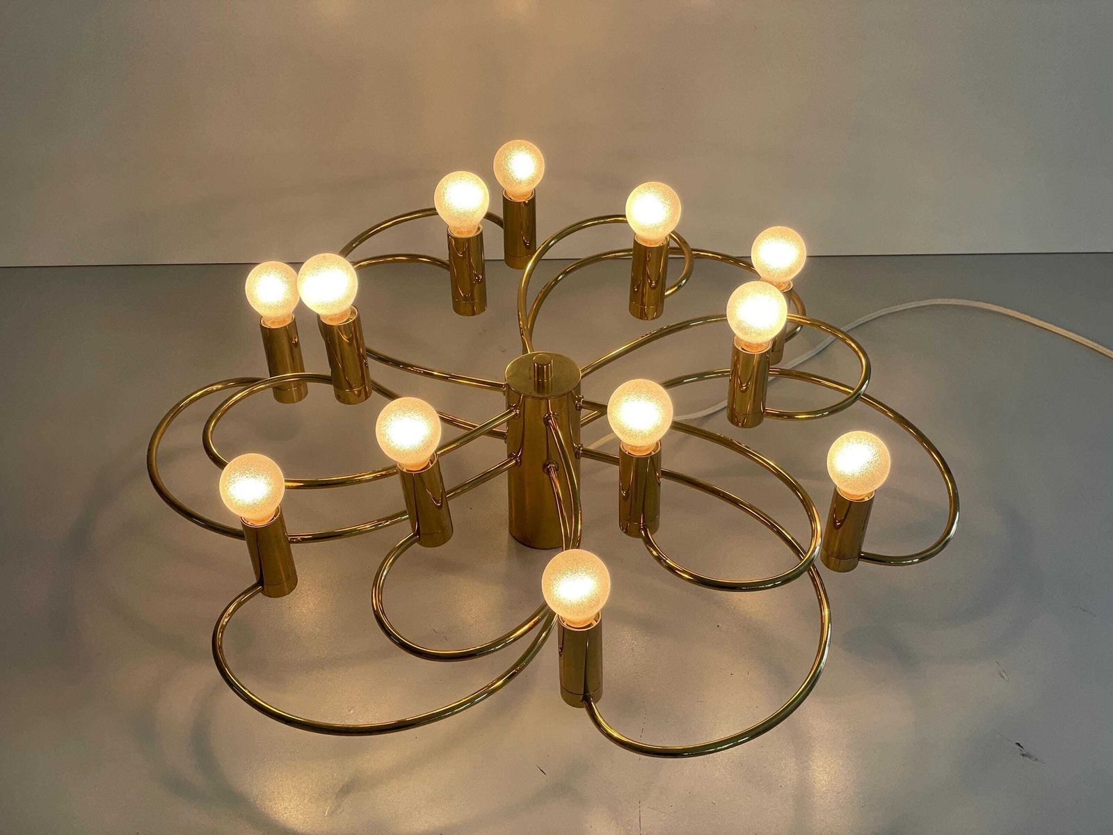 photo furniture Mid Century Modern 12 Armed Brass Body Flush Mount Light By Cosack, 1960s, Germany