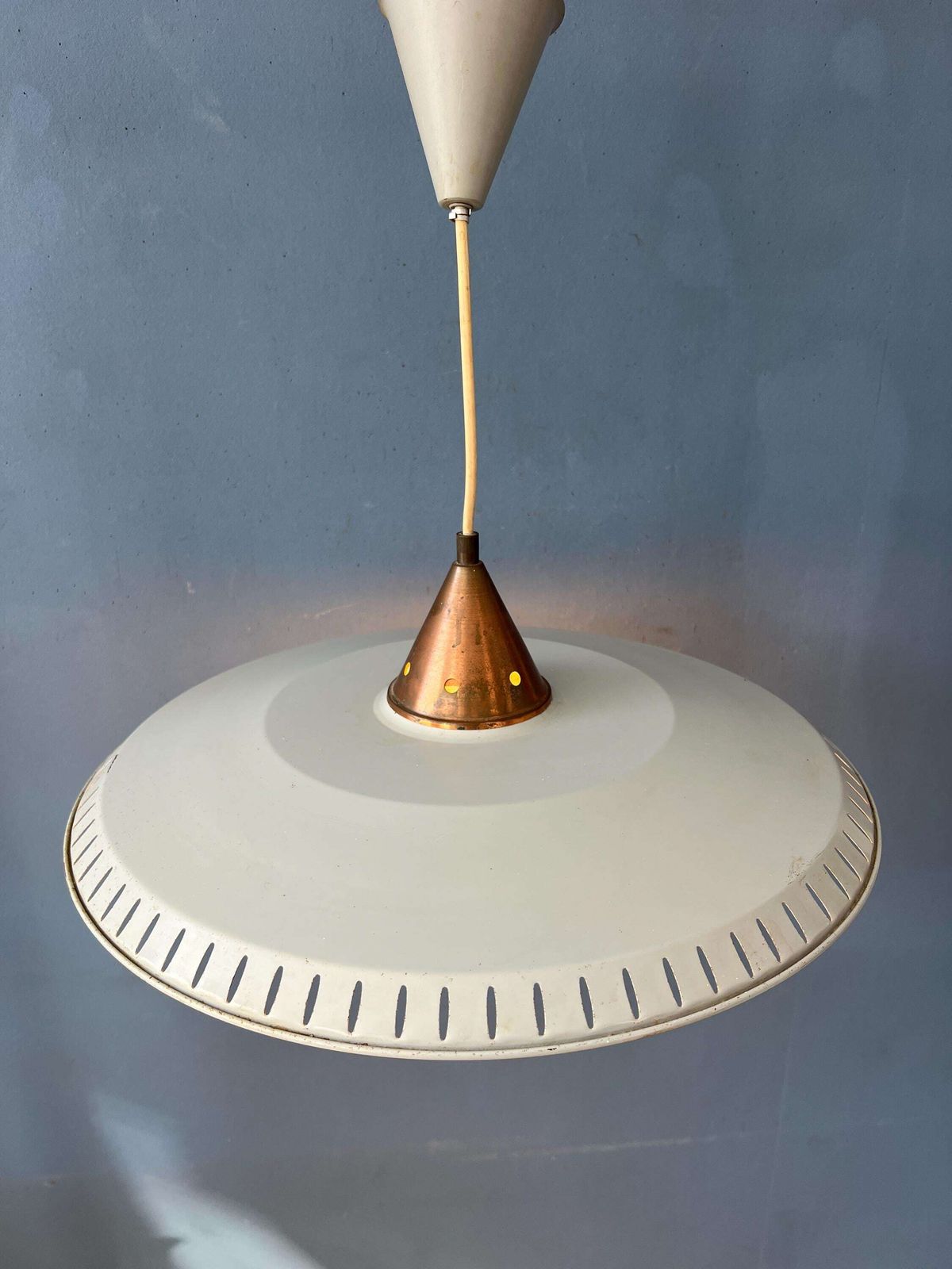 Vintage Louis Kalff Emaille Opaalglaze Hanglamp