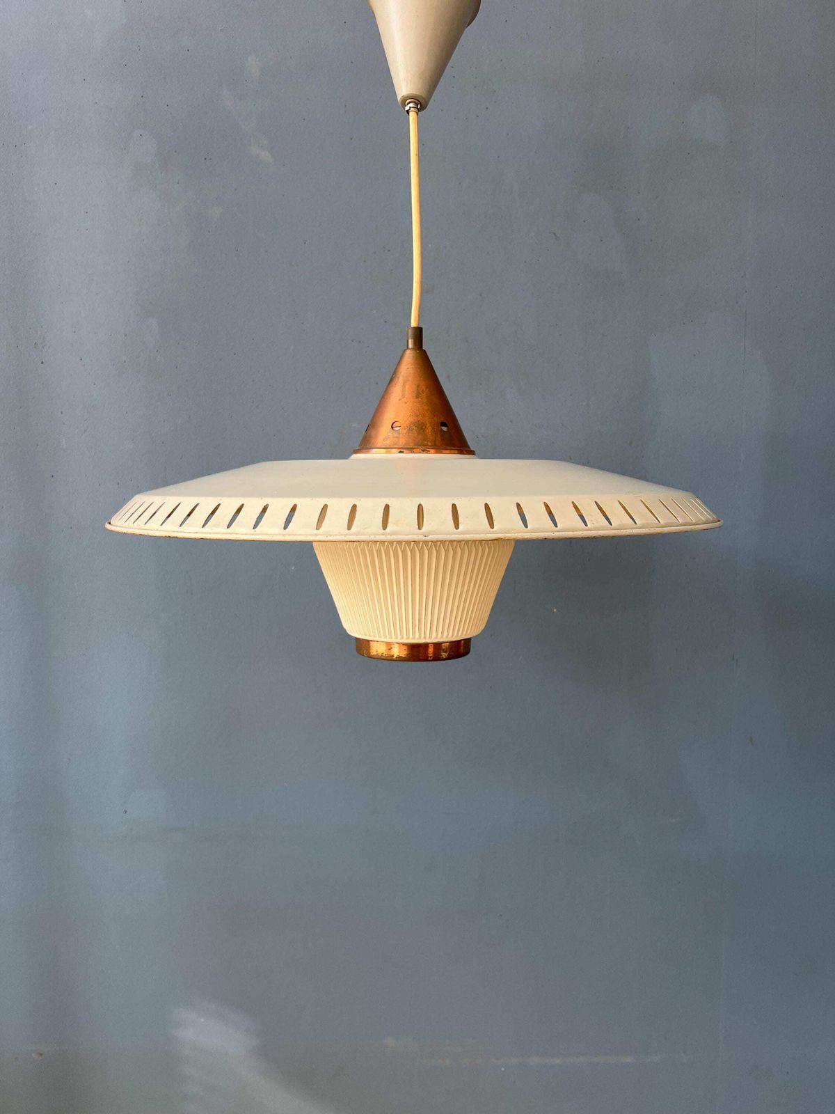 Vintage Louis Kalff Emaille Opaalglaze Hanglamp photo buy