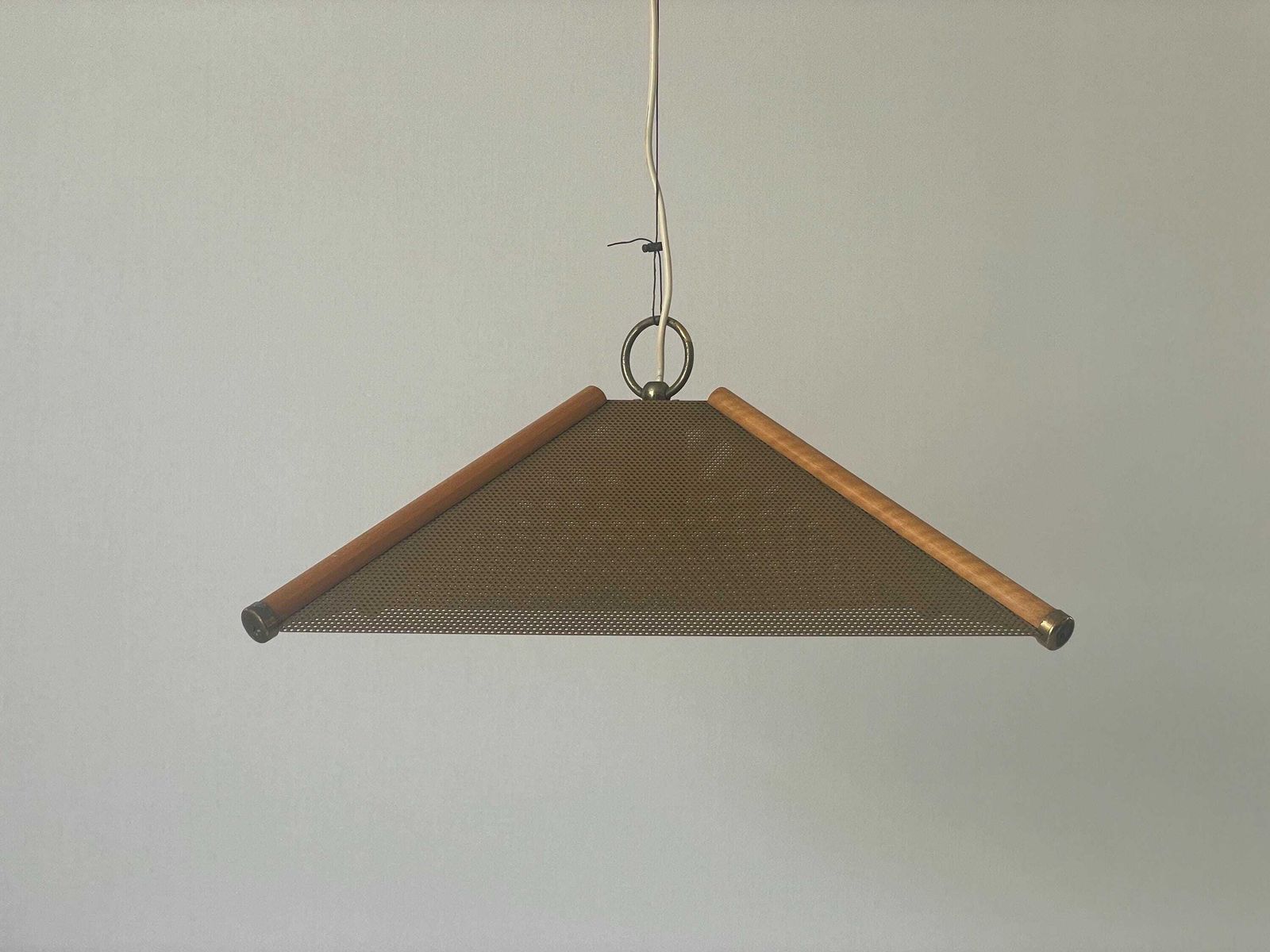 4 Leaves Wood Lines And Metal Body Pendant Lamp, 1960s, Italy photo for sale