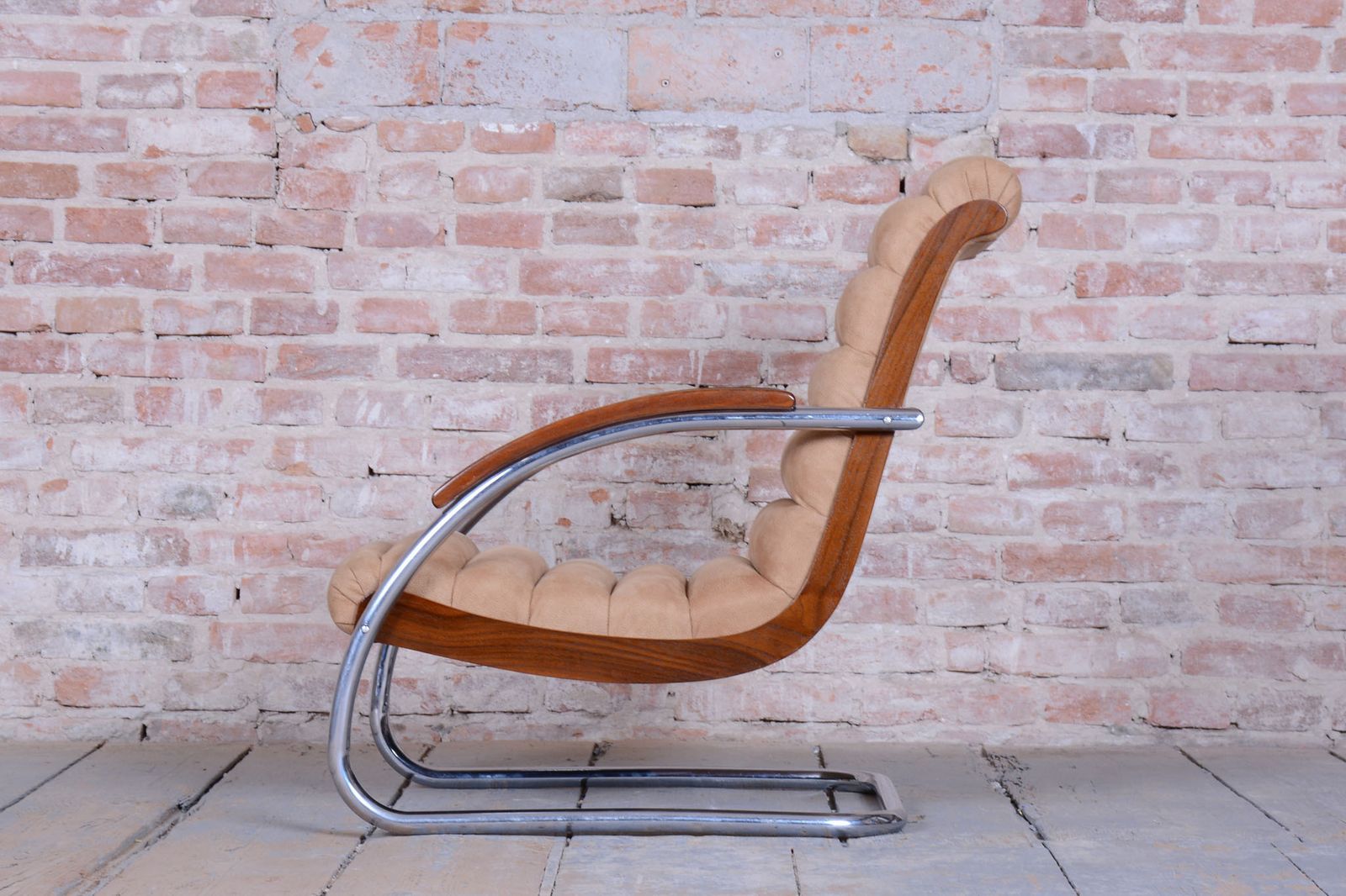 Restored Bauhaus Armchair, By R. Slezak, Model K32, Beech, Chrome, Czech, 1930s photo for sale