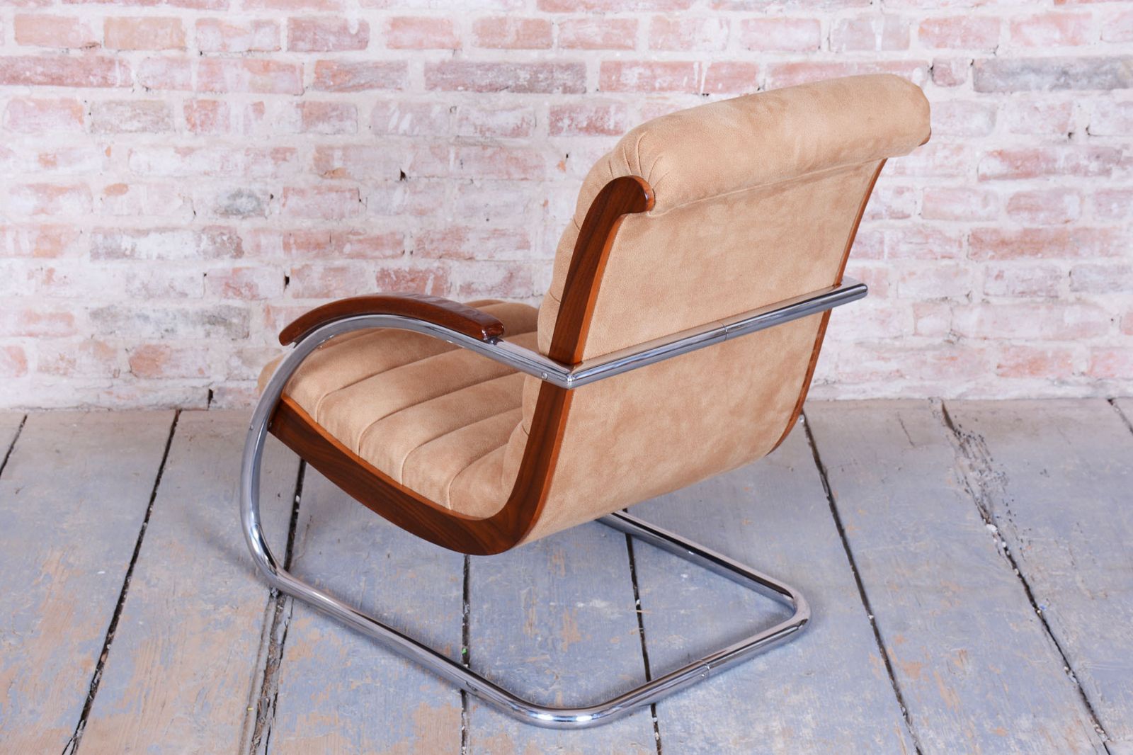 Furniture Restored Bauhaus Armchair, By R. Slezak, Model K32, Beech, Chrome, Czech, 1930s photo