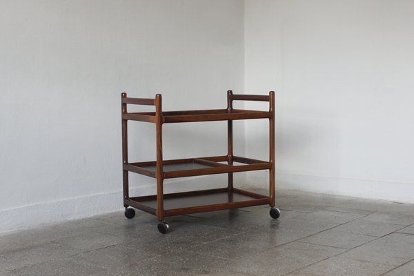 Mid Century Modern Danish Serving Trolley In Rosewood By Henning Korch For Silkeborg, 1960s photo for sale