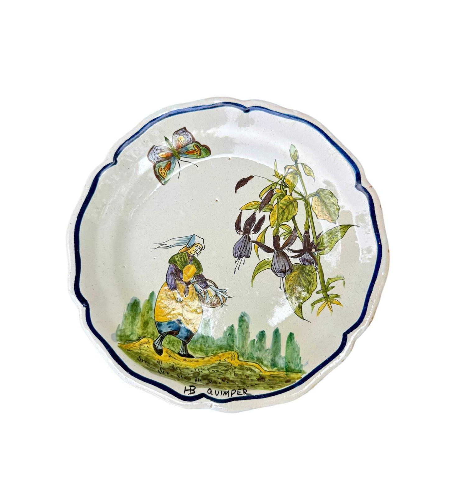 Antique French Henriot Quimper Hand Painted Plate Woman Porquier Beau, Gift For Her, French Wall Decor photo for sale