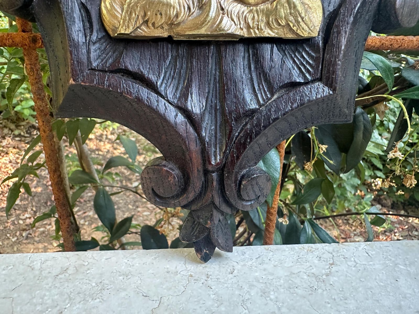 Antique French Wall Religious Plaque, Carved Oak & Gilt Bronze Cross With Cherubs, Rococo Devotional Wall Decor, 19th photo buy