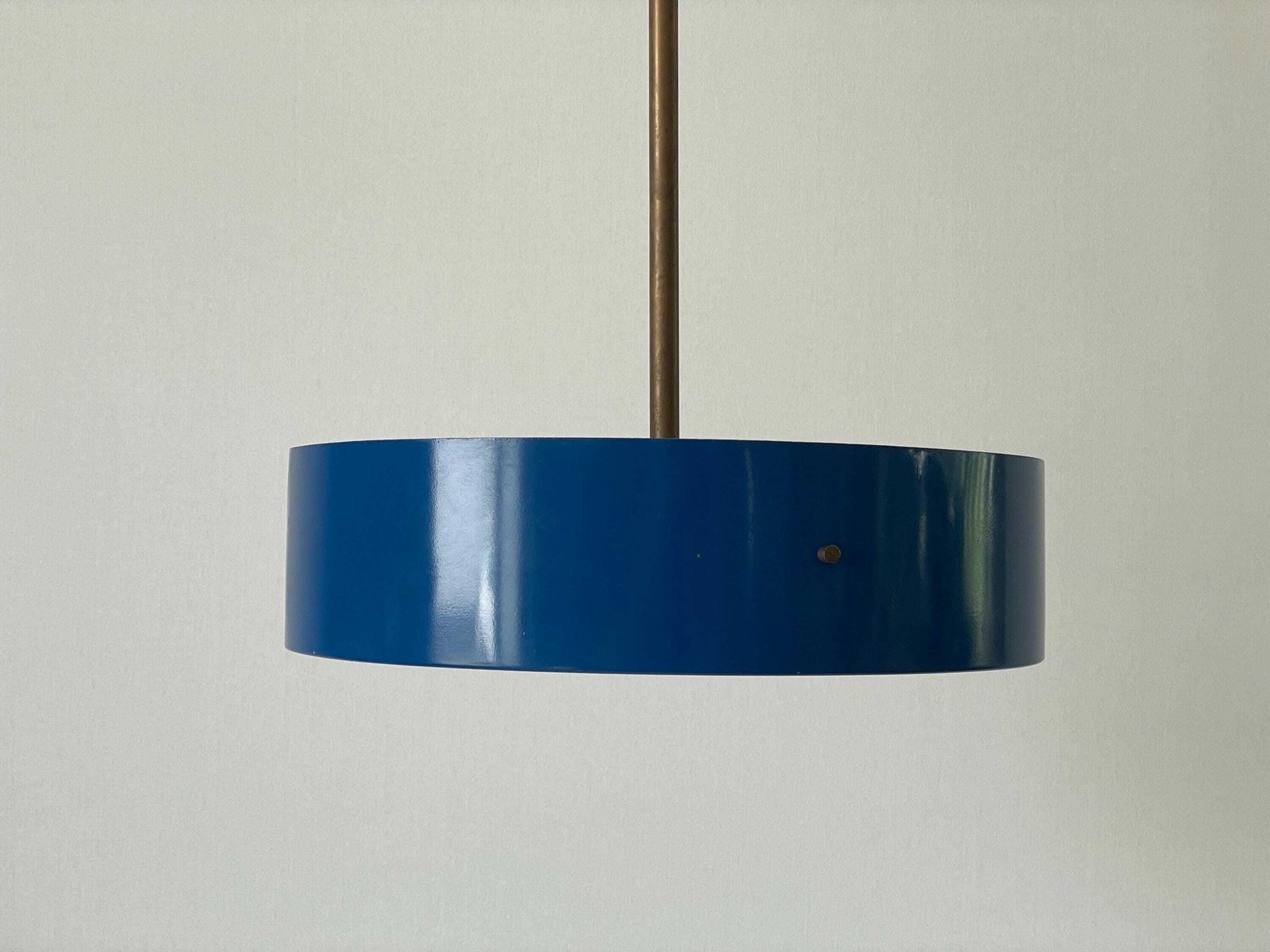Plexiglass And Dark Blue Metal Body Pendant Lamp By Stilnovo, 1950s, Italy photo vinterior