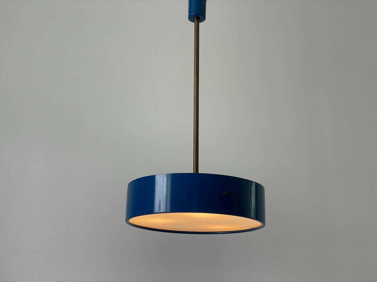 Plexiglass And Dark Blue Metal Body Pendant Lamp By Stilnovo, 1950s, Italy photo buy