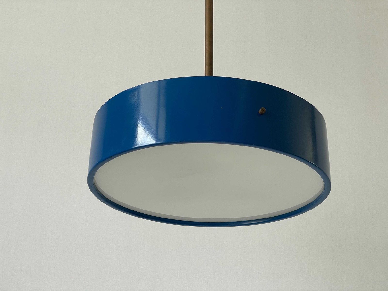 photo for sale Plexiglass And Dark Blue Metal Body Pendant Lamp By Stilnovo, 1950s, Italy
