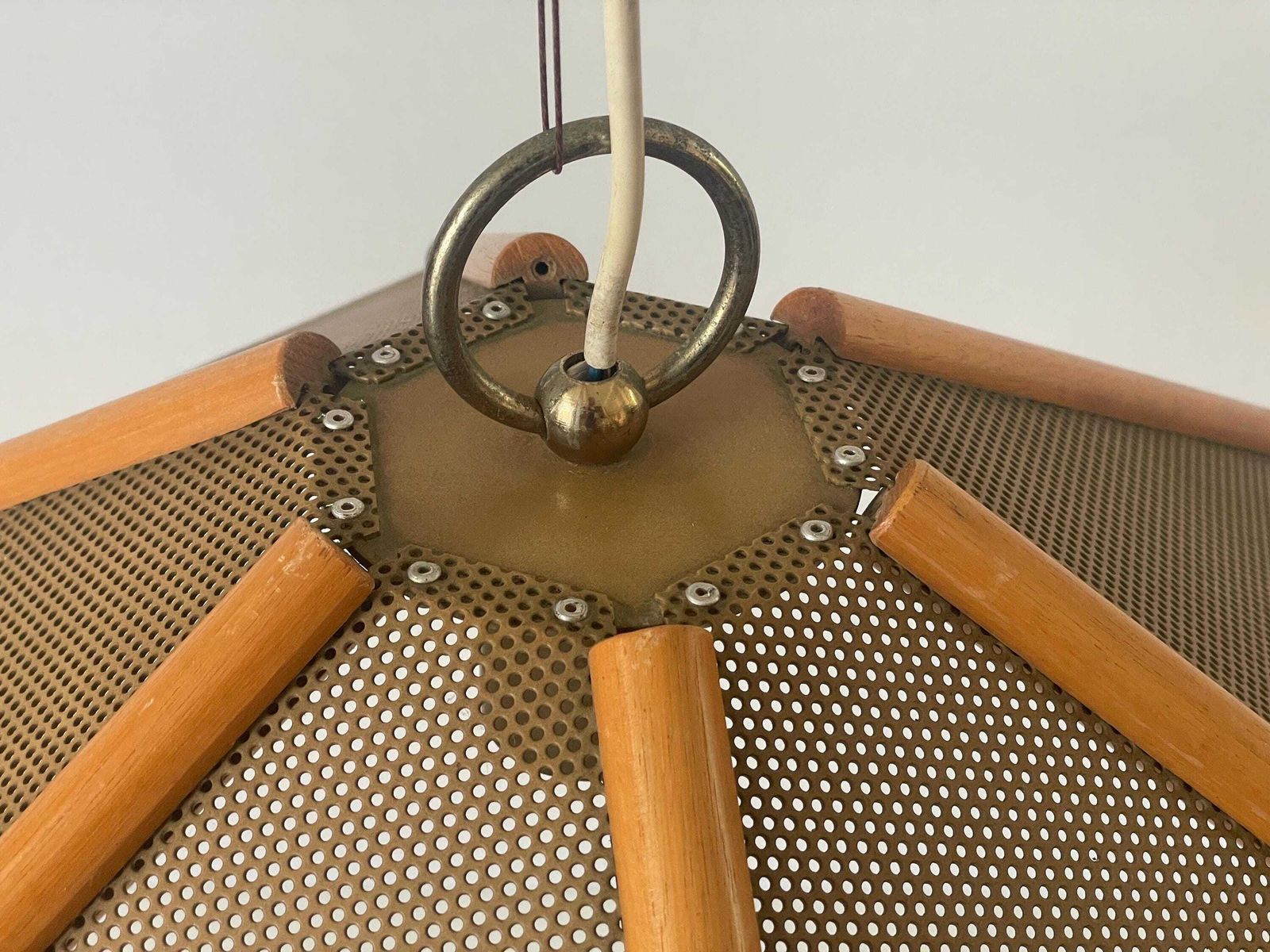 6 Leaves Wood Lines And Metal Body Pendant Lamp, 1960s, Italy photo 3361.0