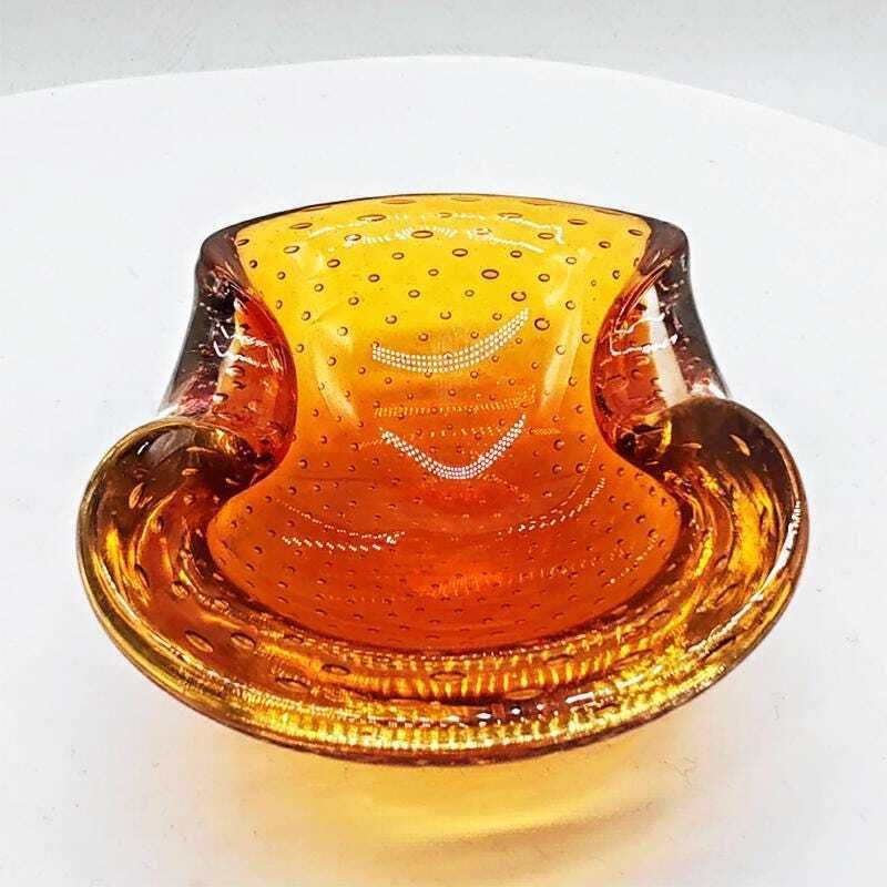 1960s Little Size Amber Ashtray Or Catch All In Murano Glass By Flavio Poli For Seguso. Made In Italy. photo 152.0