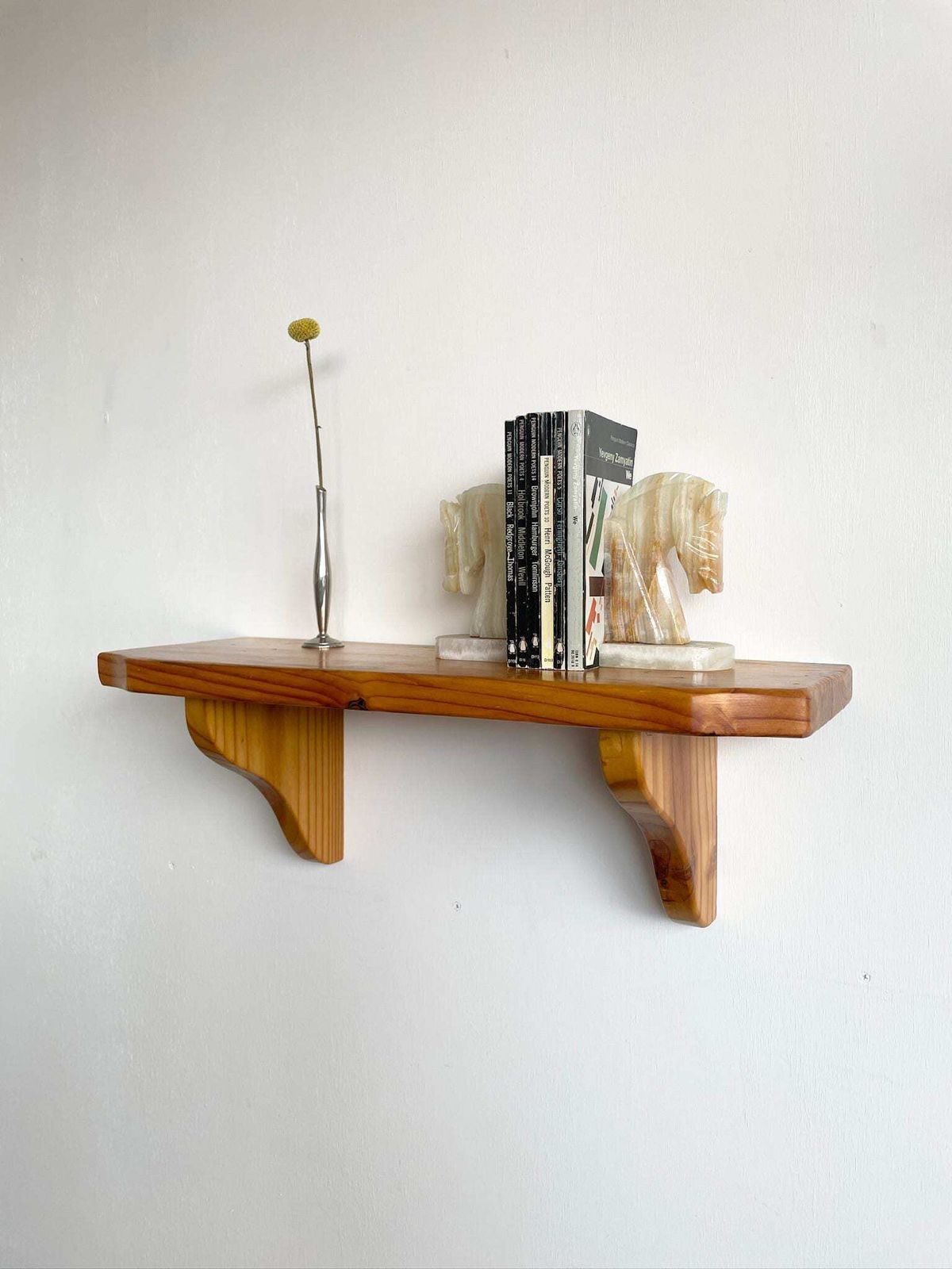 Chunky Vintage Pine Wall Shelf And Supports With Curved Cut Ins 70s 80s