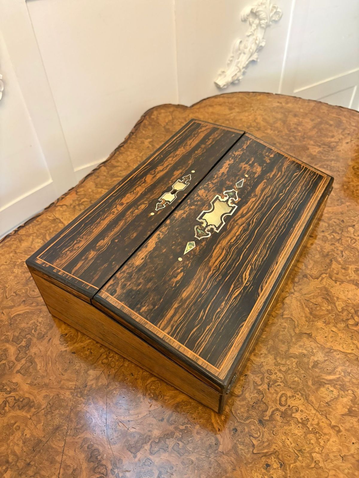 Unusual Antique 19th Century Quality Inlaid Coromandel Wood Writing Box photo furniture