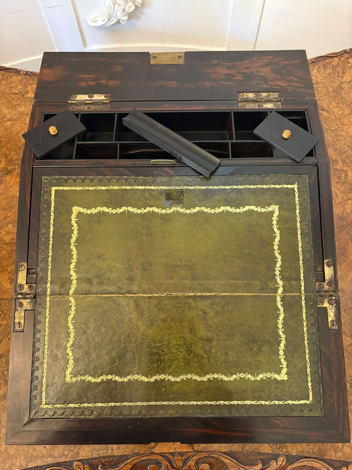 Unusual Antique 19th Century Quality Inlaid Coromandel Wood Writing Box photo vintage