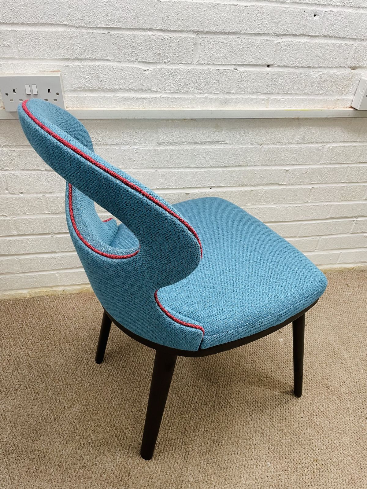 photo for sale Set Of 6 Vintage Italian Dining Chairs Reupholstered In Multicoloured Fabric